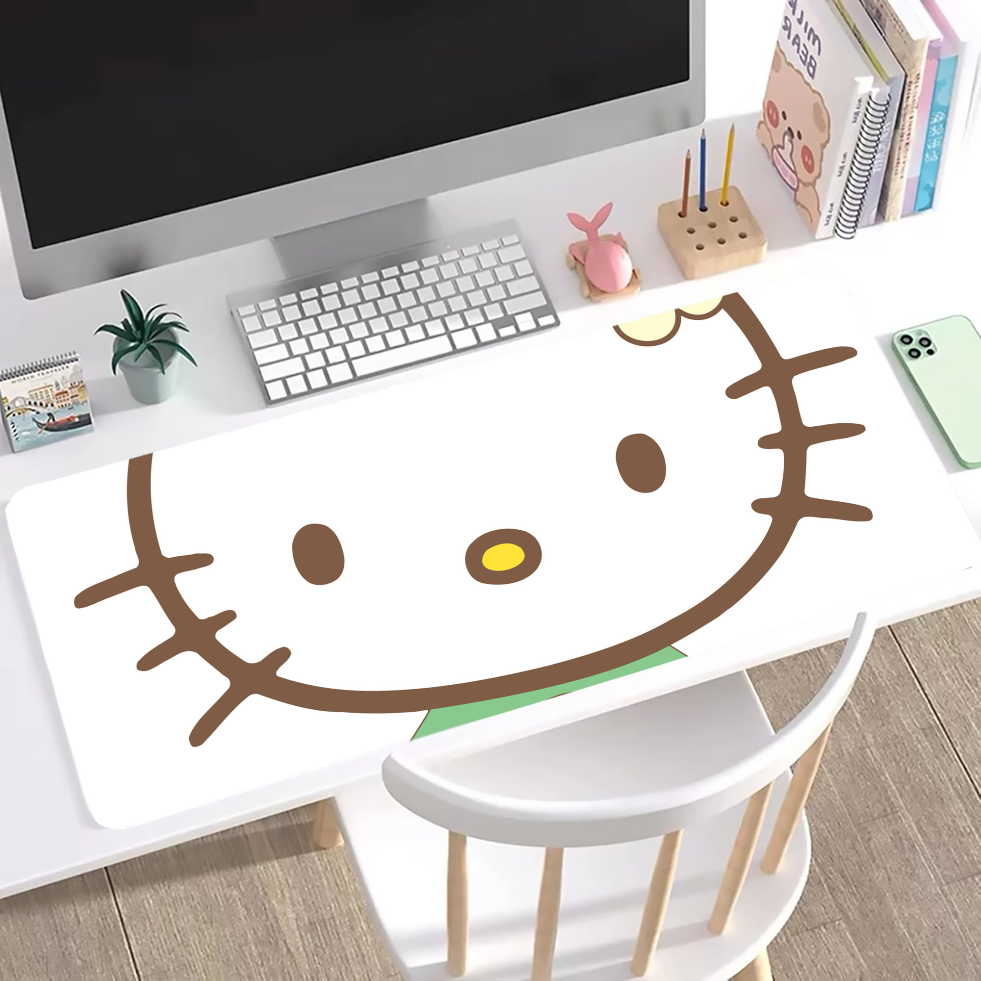 （画像用） Hello Kitty ハローキティ ステッチ加工 大判デスクマット／滑り止めマウスパッド
