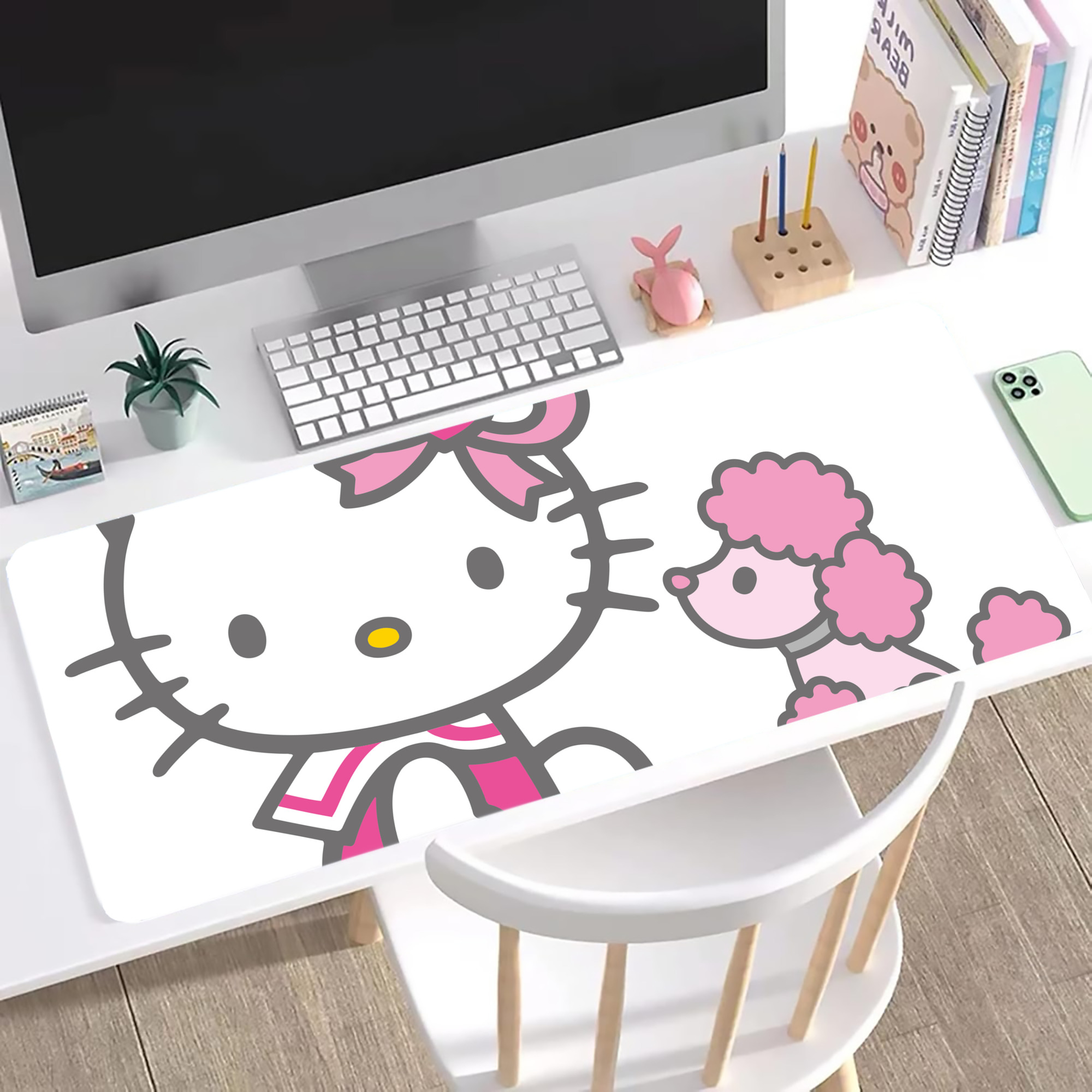 （画像用） Hello Kitty ハローキティ ステッチ加工 大判デスクマット／滑り止めマウスパッド