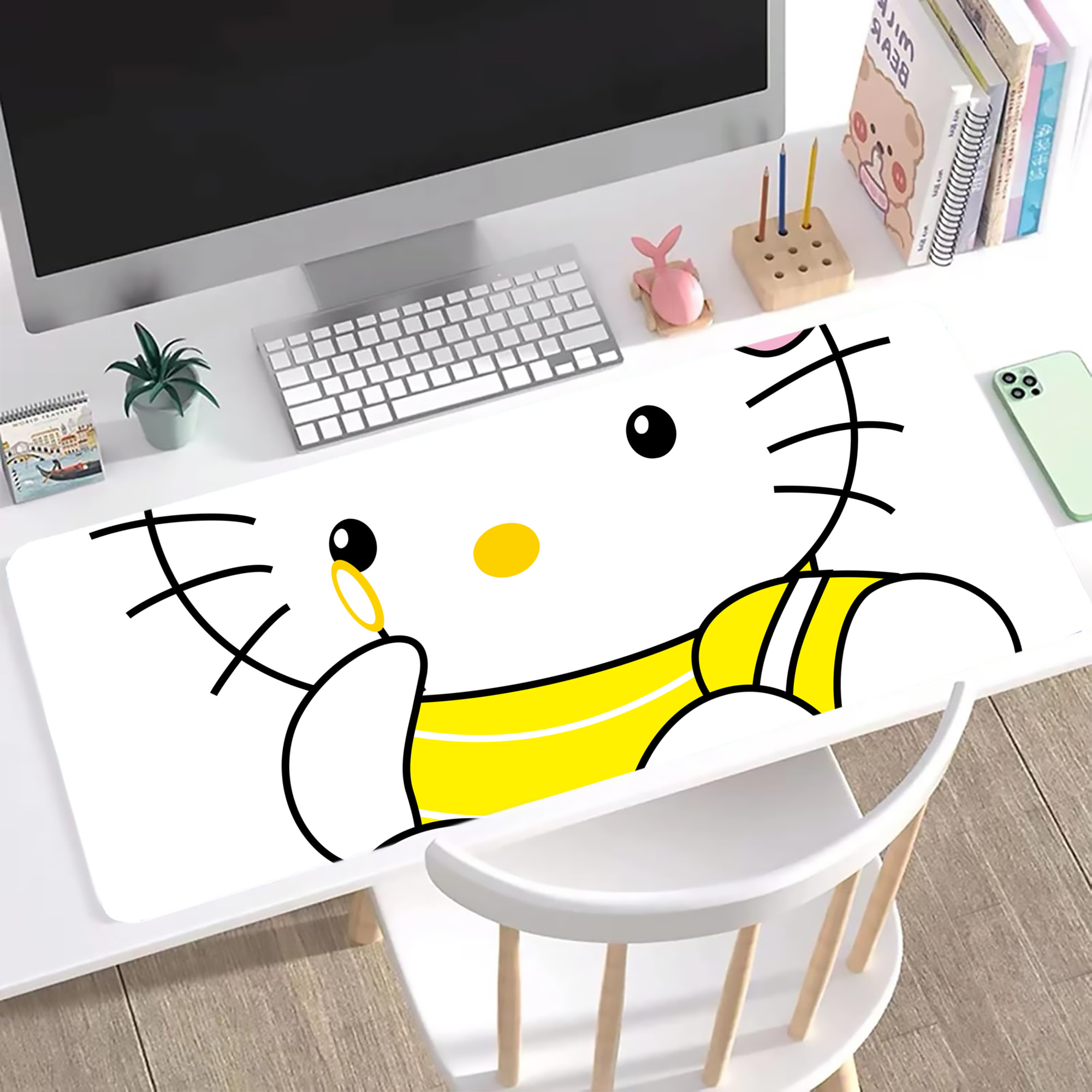 （画像用） Hello Kitty ハローキティ ステッチ加工 大判デスクマット／滑り止めマウスパッド
