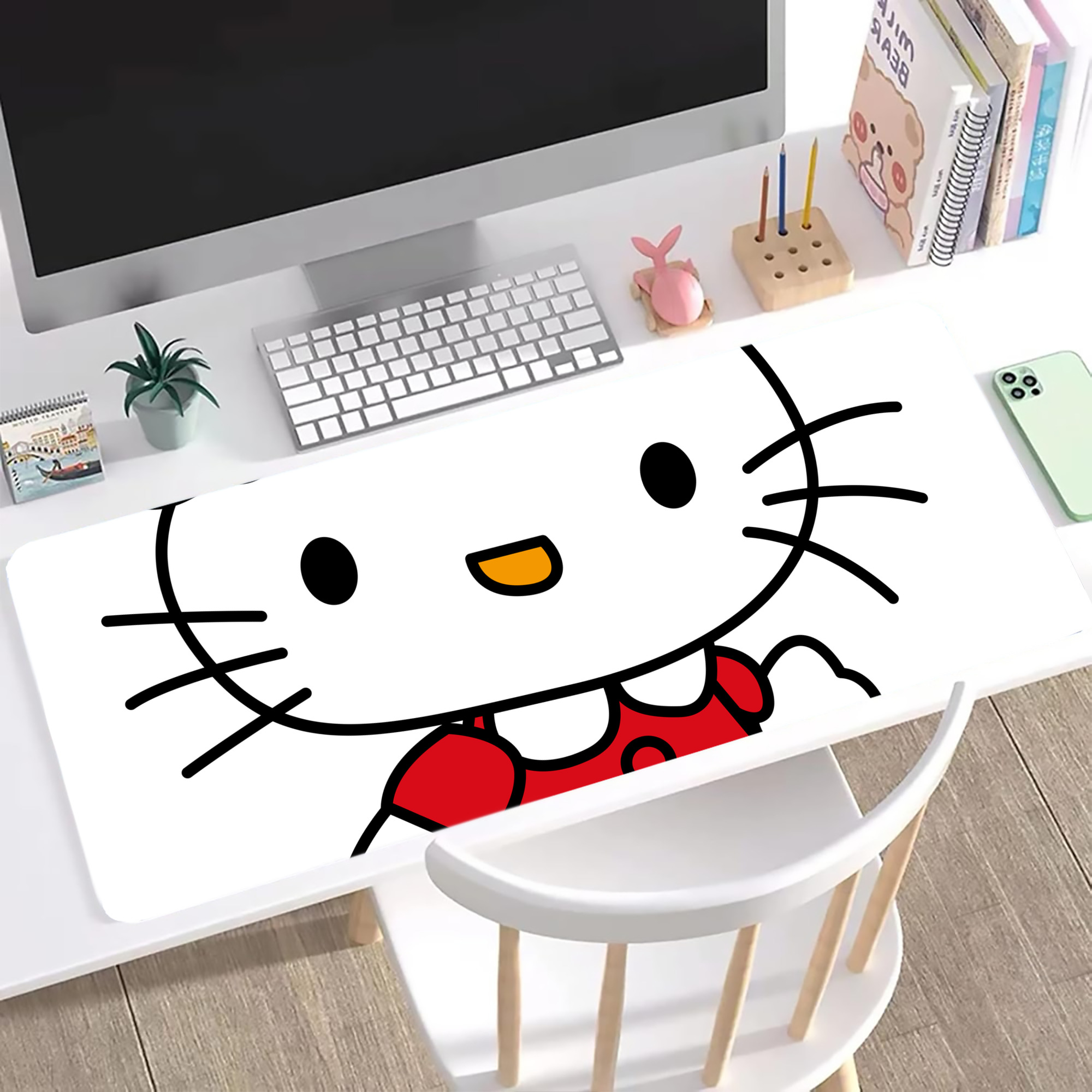 （画像用） Hello Kitty ハローキティ ステッチ加工 大判デスクマット／滑り止めマウスパッド