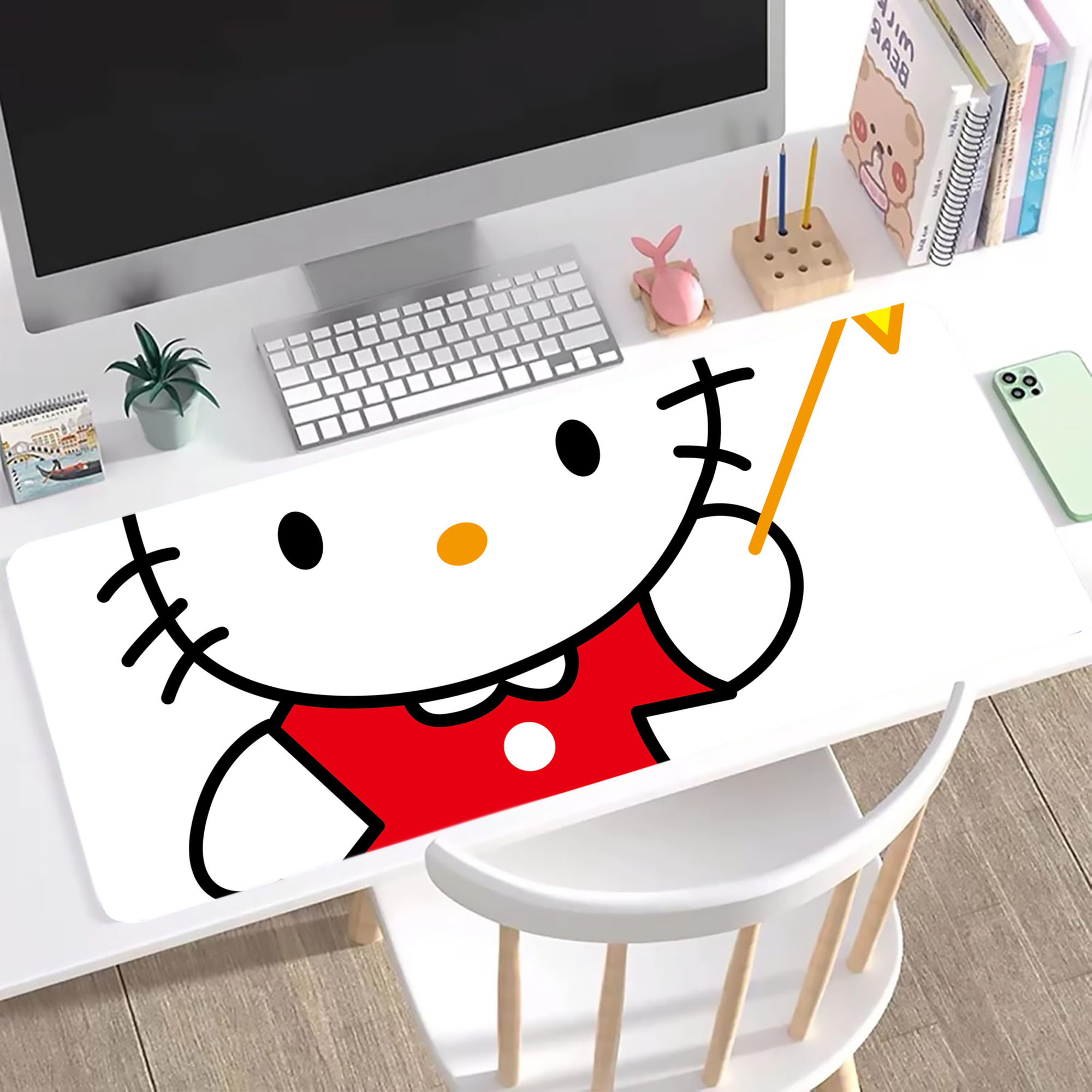 （画像用） Hello Kitty ハローキティ ステッチ加工 大判デスクマット／滑り止めマウスパッド