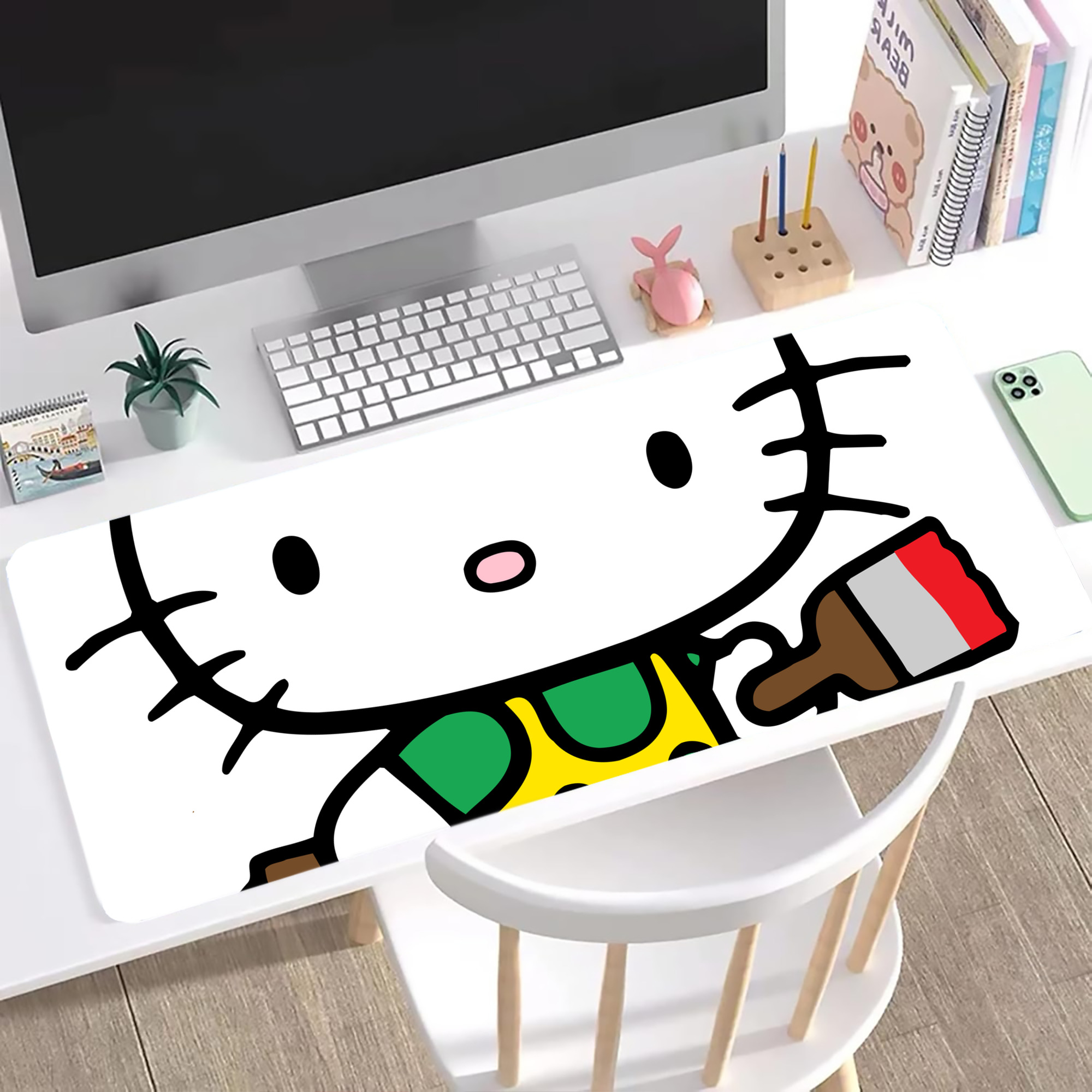 （画像用） Hello Kitty ハローキティ ステッチ加工 大判デスクマット／滑り止めマウスパッド