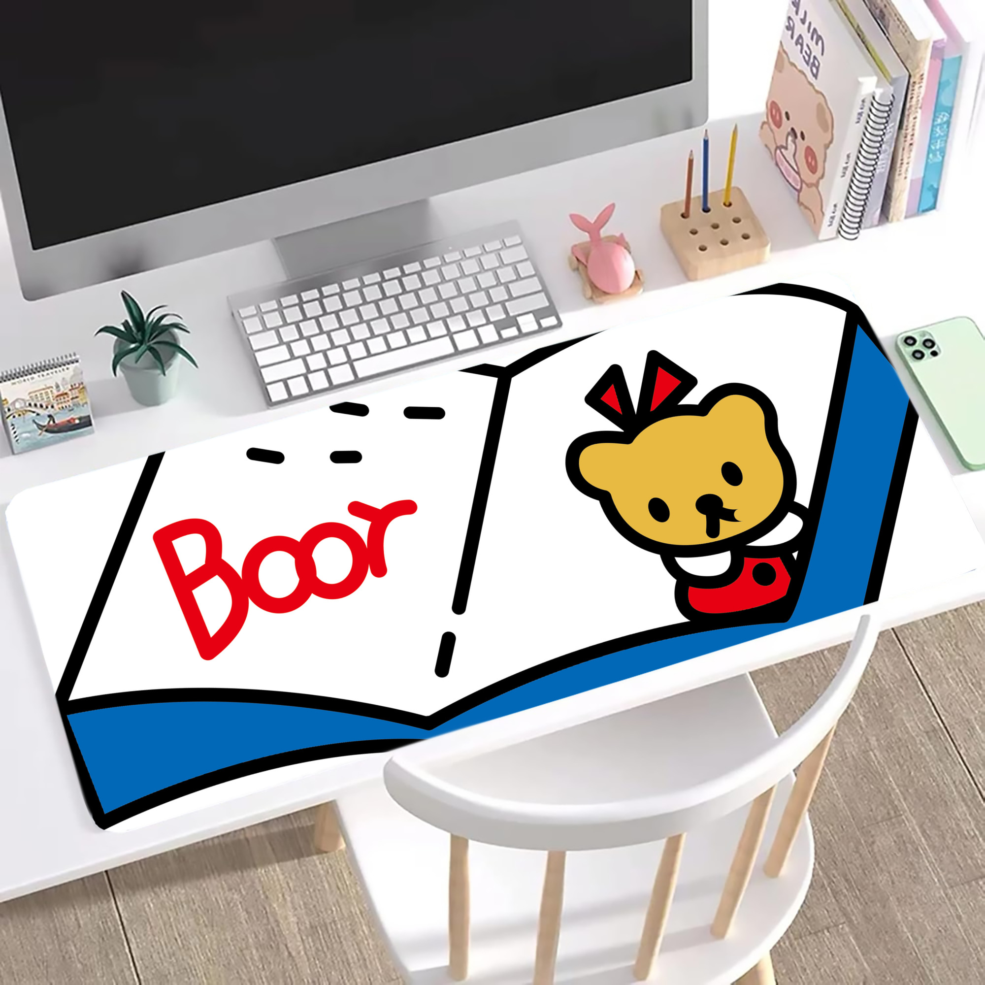 （画像用） Hello Kitty ハローキティ ステッチ加工 大判デスクマット／滑り止めマウスパッド
