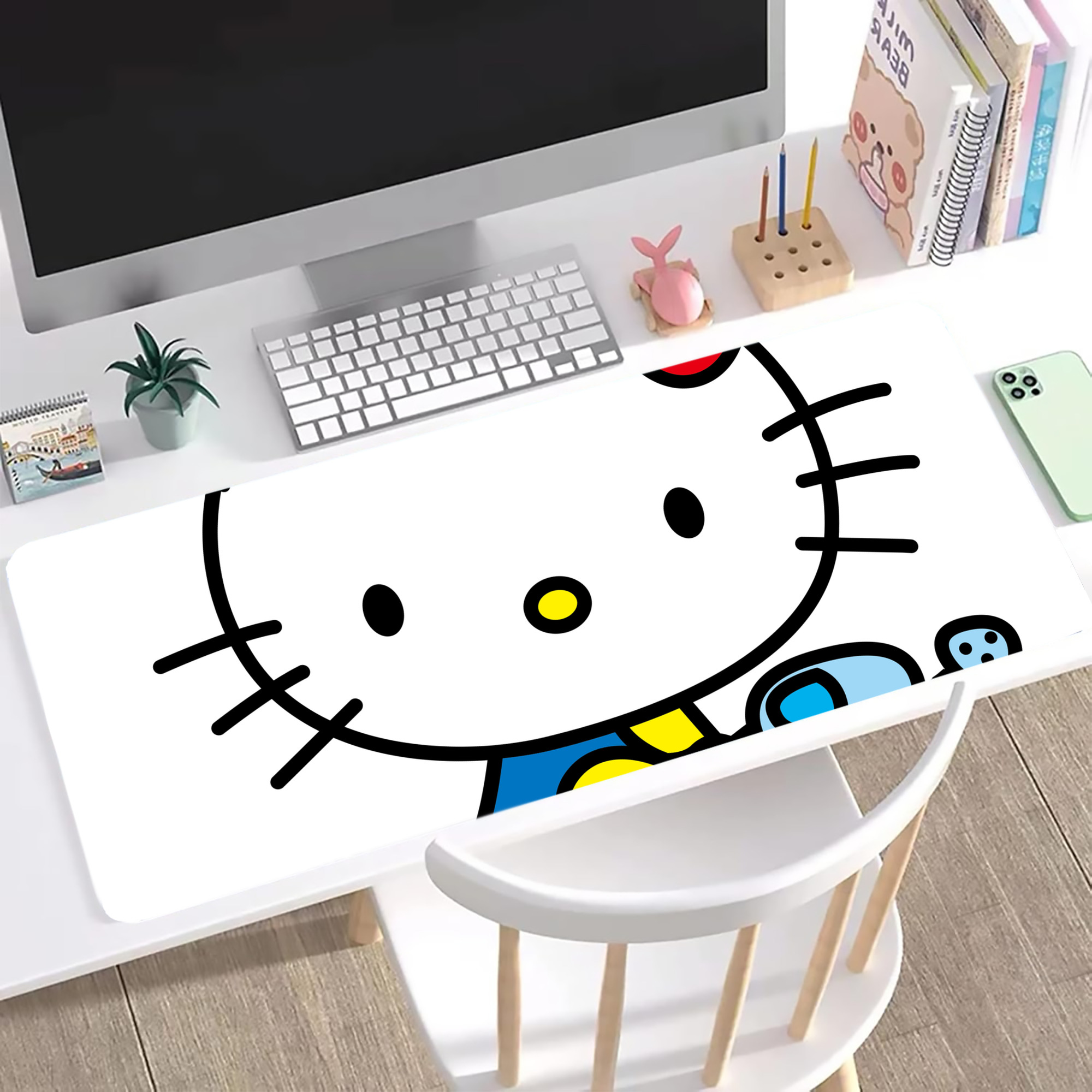 （画像用） Hello Kitty ハローキティ ステッチ加工 大判デスクマット／滑り止めマウスパッド