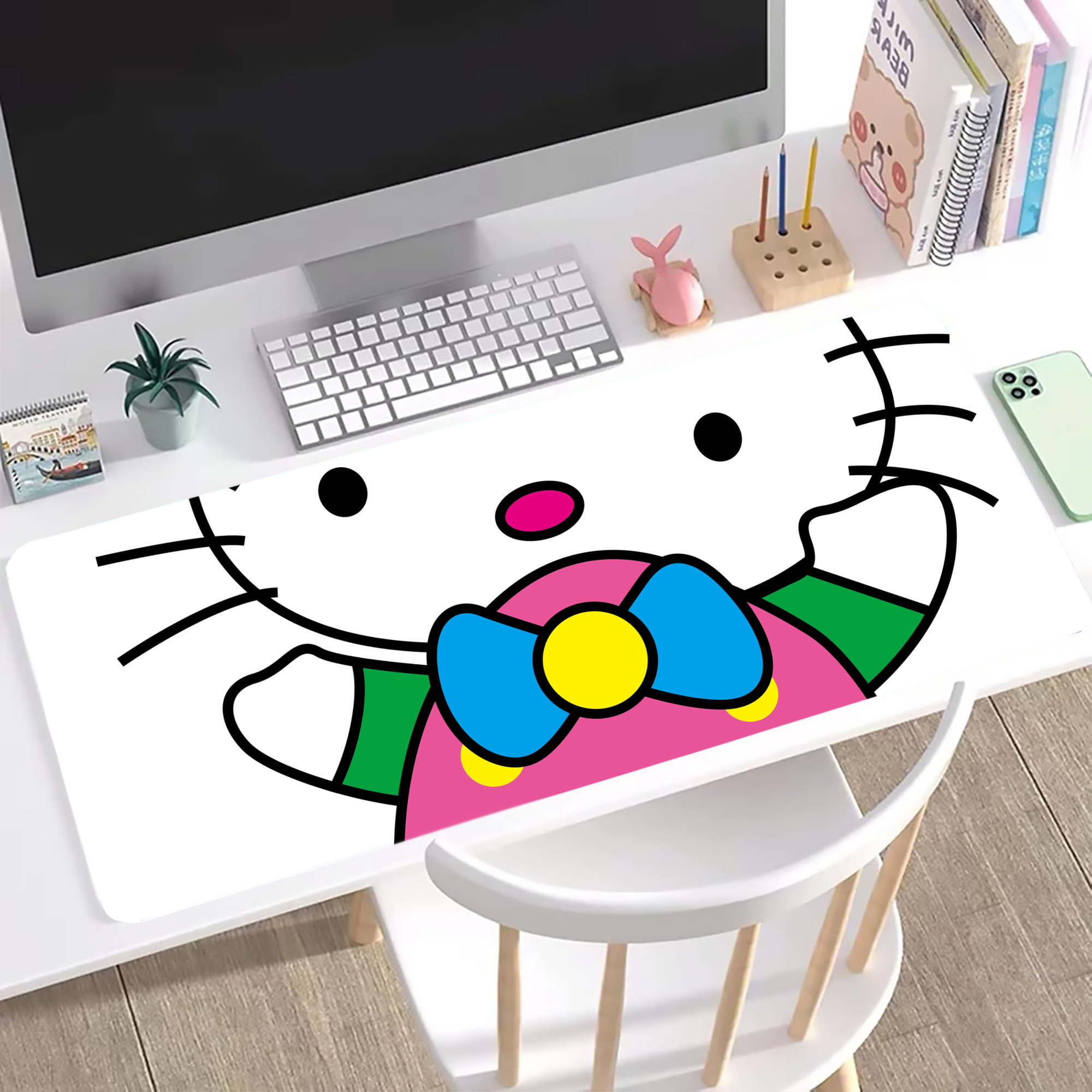 （画像用） Hello Kitty ハローキティ ステッチ加工 大判デスクマット／滑り止めマウスパッド