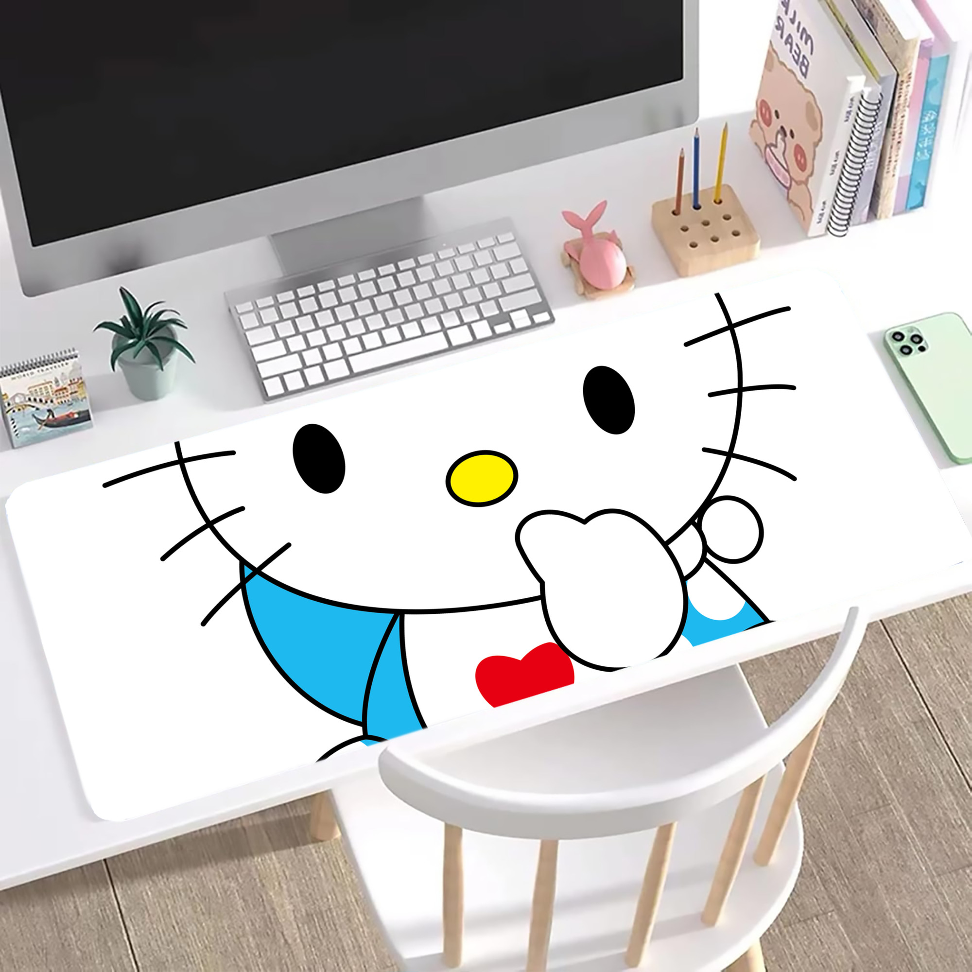 （画像用） Hello Kitty ハローキティ ステッチ加工 大判デスクマット／滑り止めマウスパッド