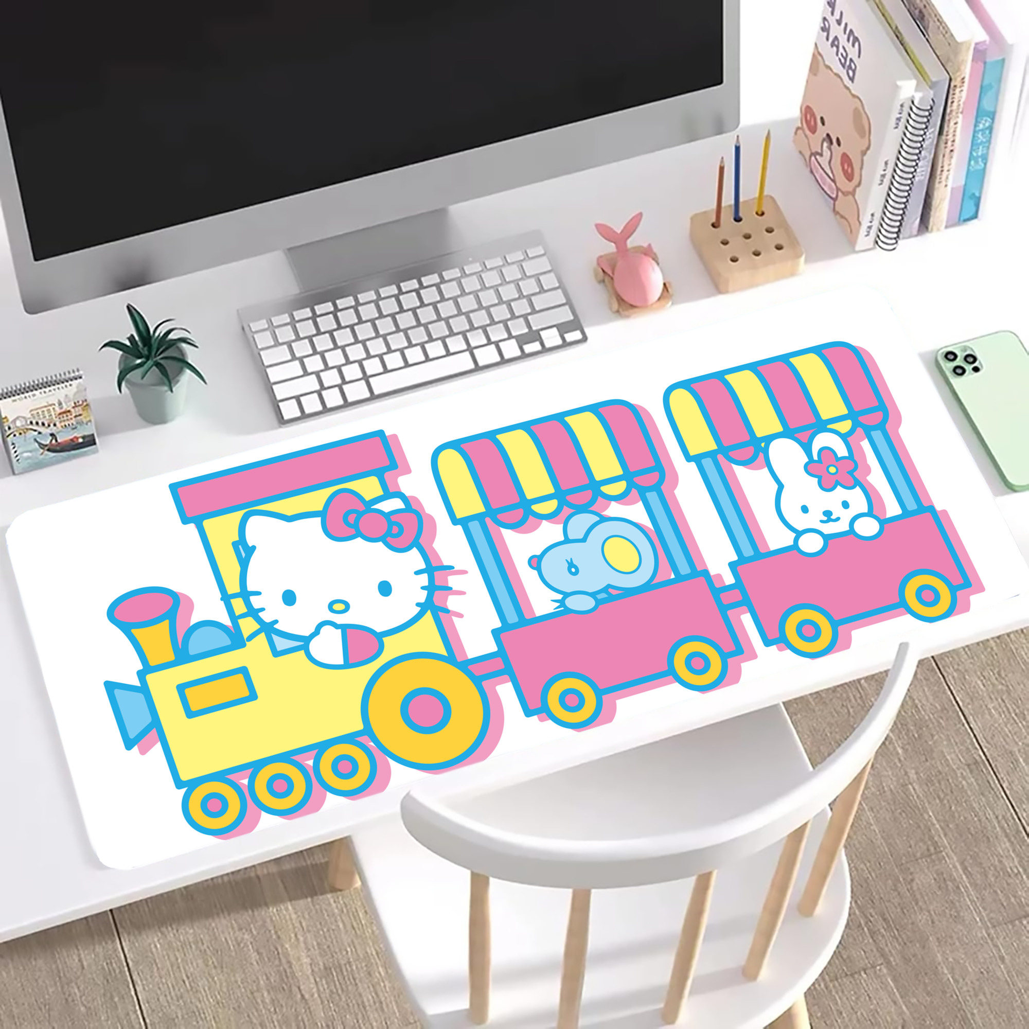 （画像用） Hello Kitty ハローキティ ステッチ加工 大判デスクマット／滑り止めマウスパッド