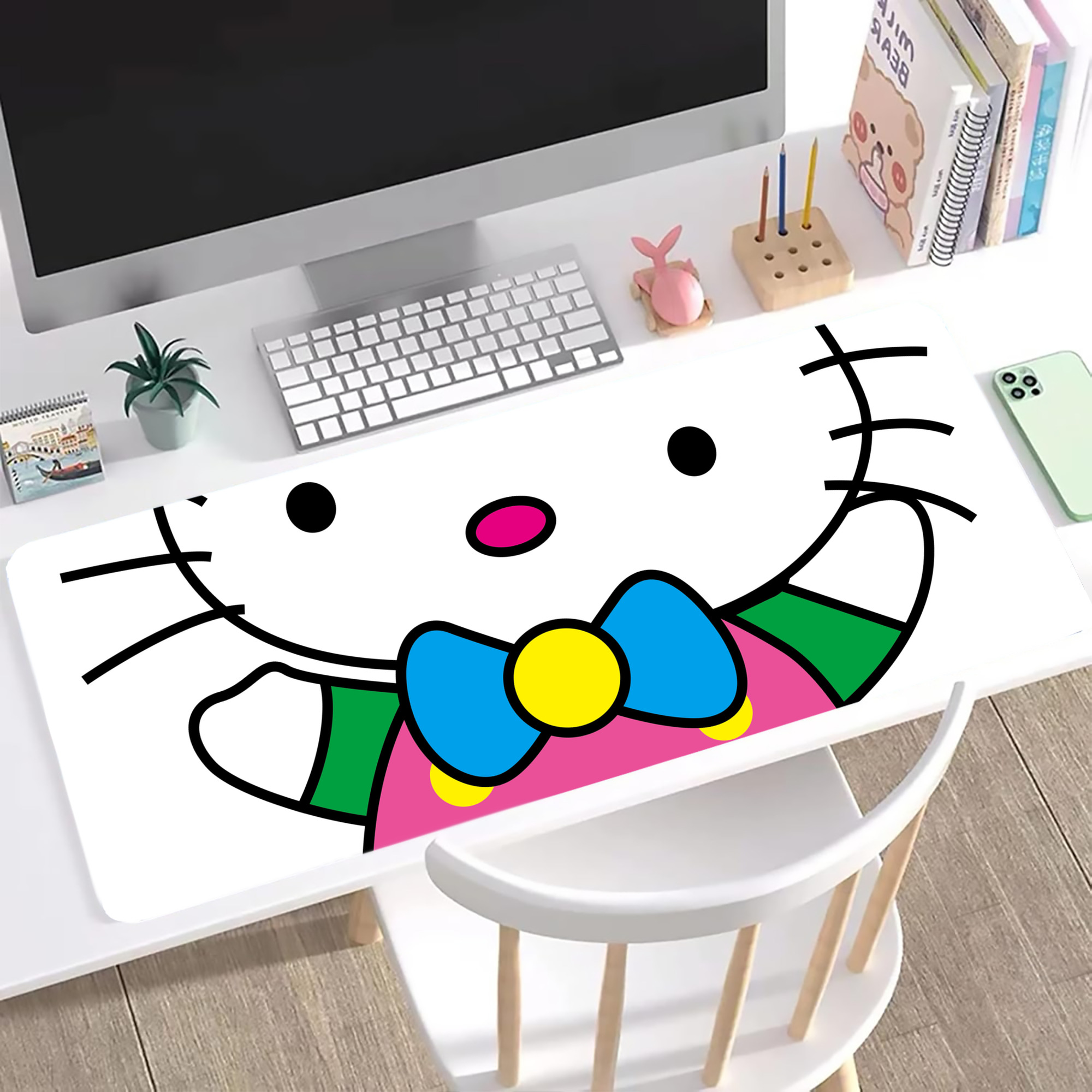 （画像用） Hello Kitty ハローキティ ステッチ加工 大判デスクマット／滑り止めマウスパッド