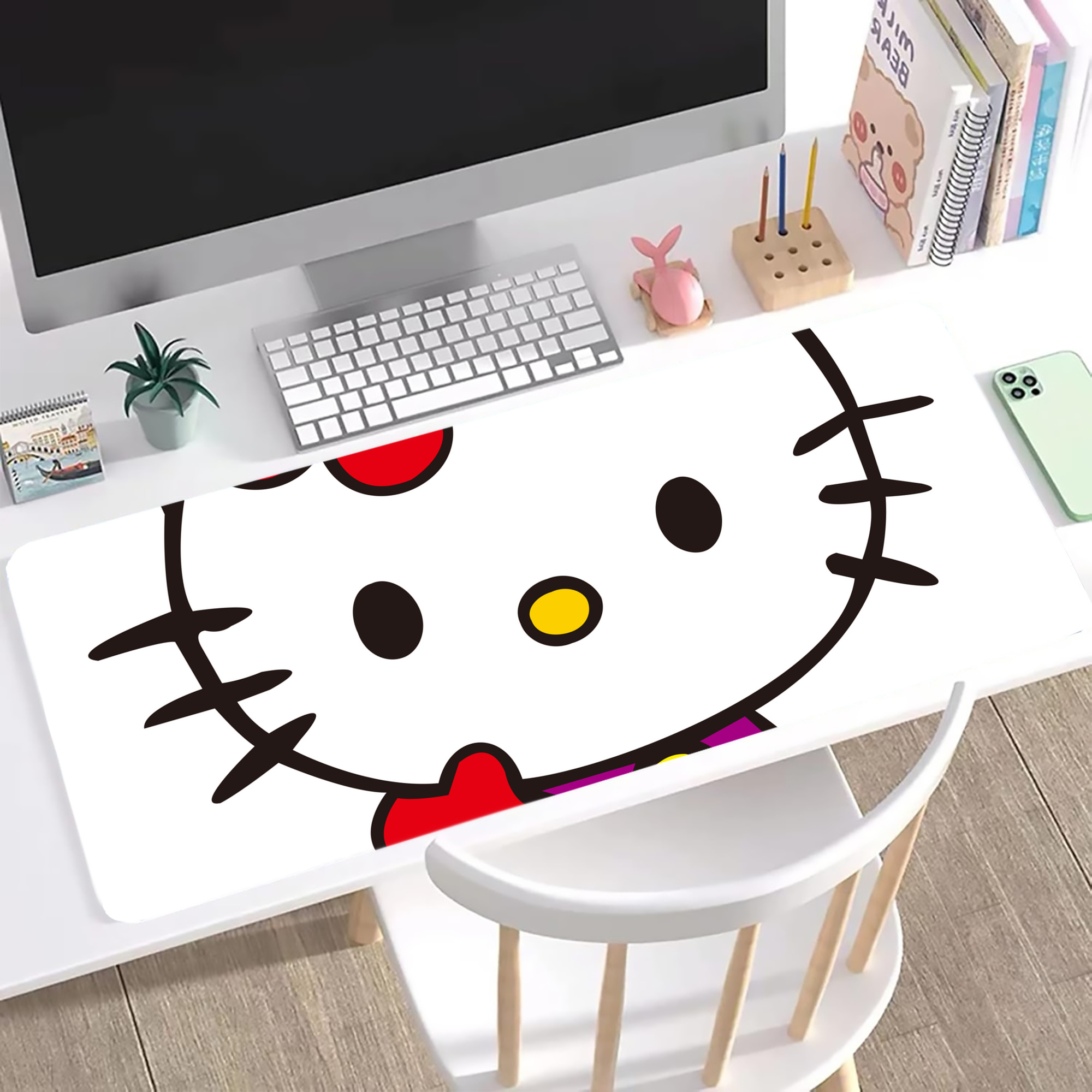 （画像用） Hello Kitty ハローキティ ステッチ加工 大判デスクマット／滑り止めマウスパッド