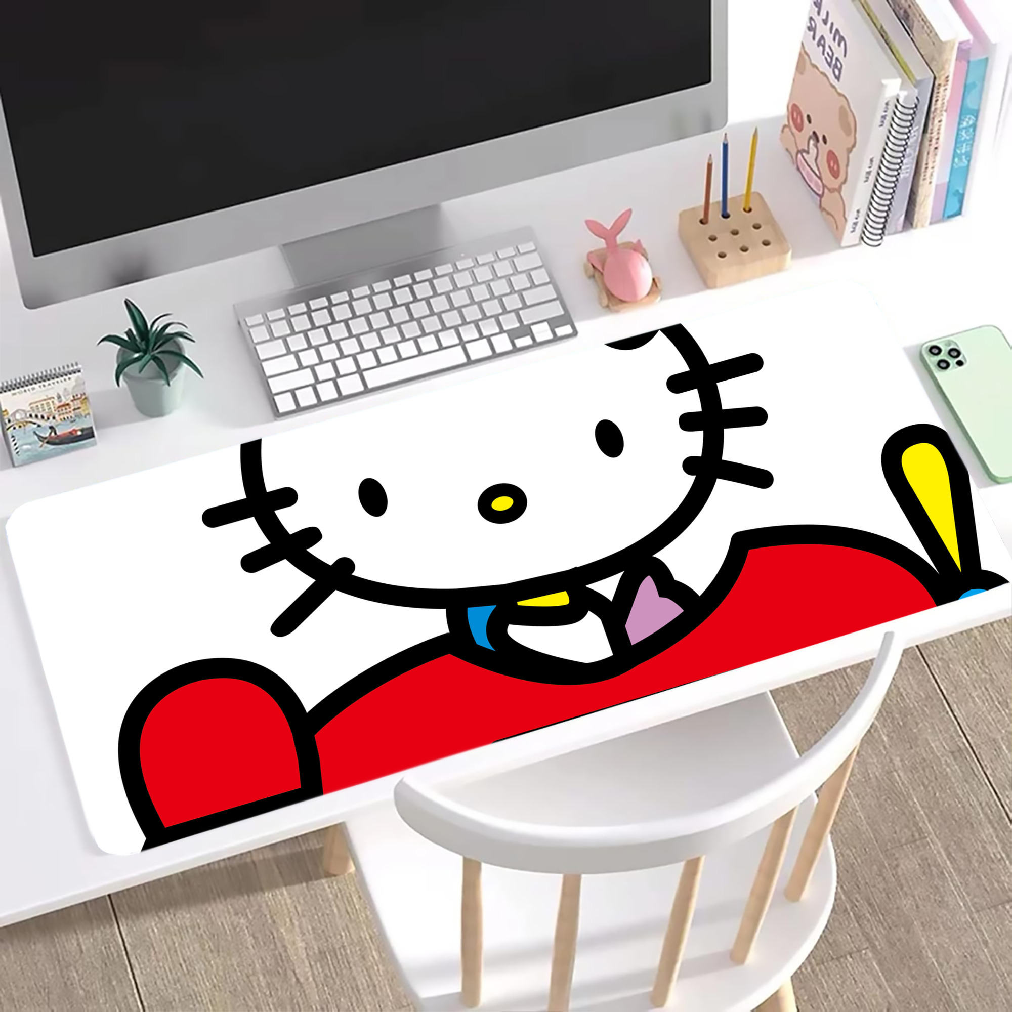 （画像用） Hello Kitty ハローキティ ステッチ加工 大判デスクマット／滑り止めマウスパッド