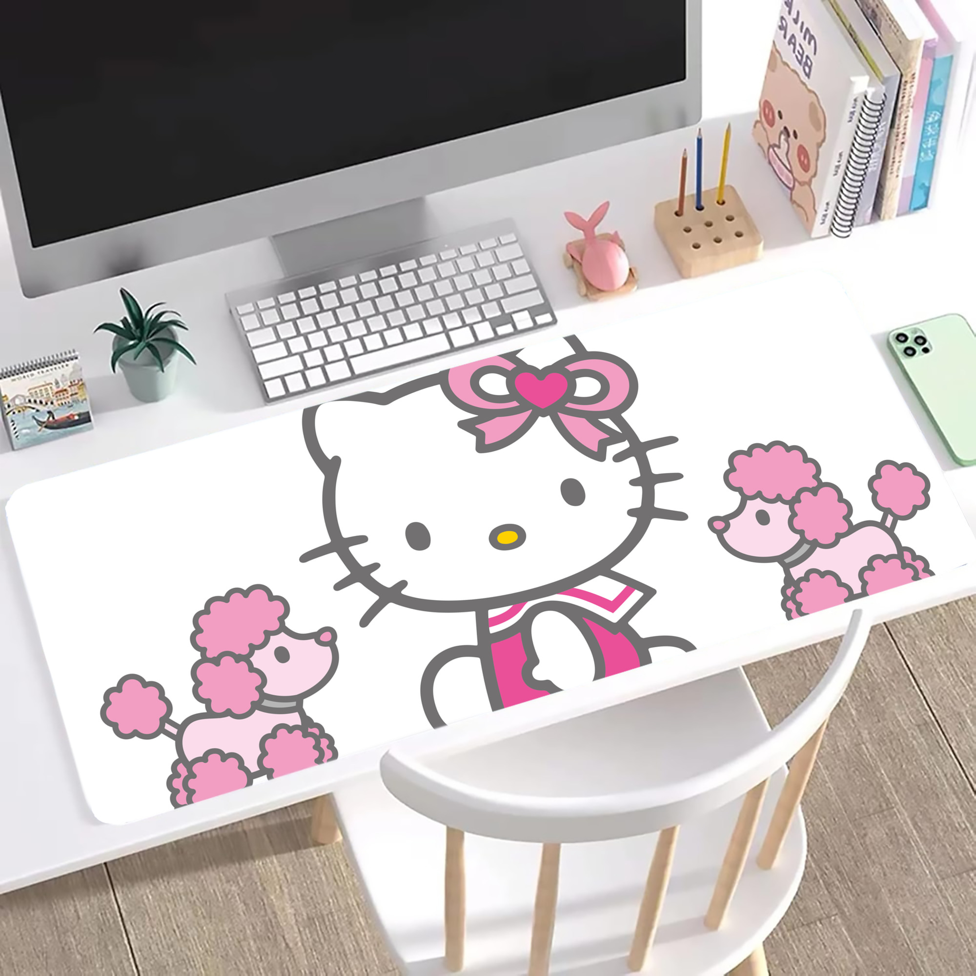 （画像用） Hello Kitty ハローキティ ステッチ加工 大判デスクマット／滑り止めマウスパッド