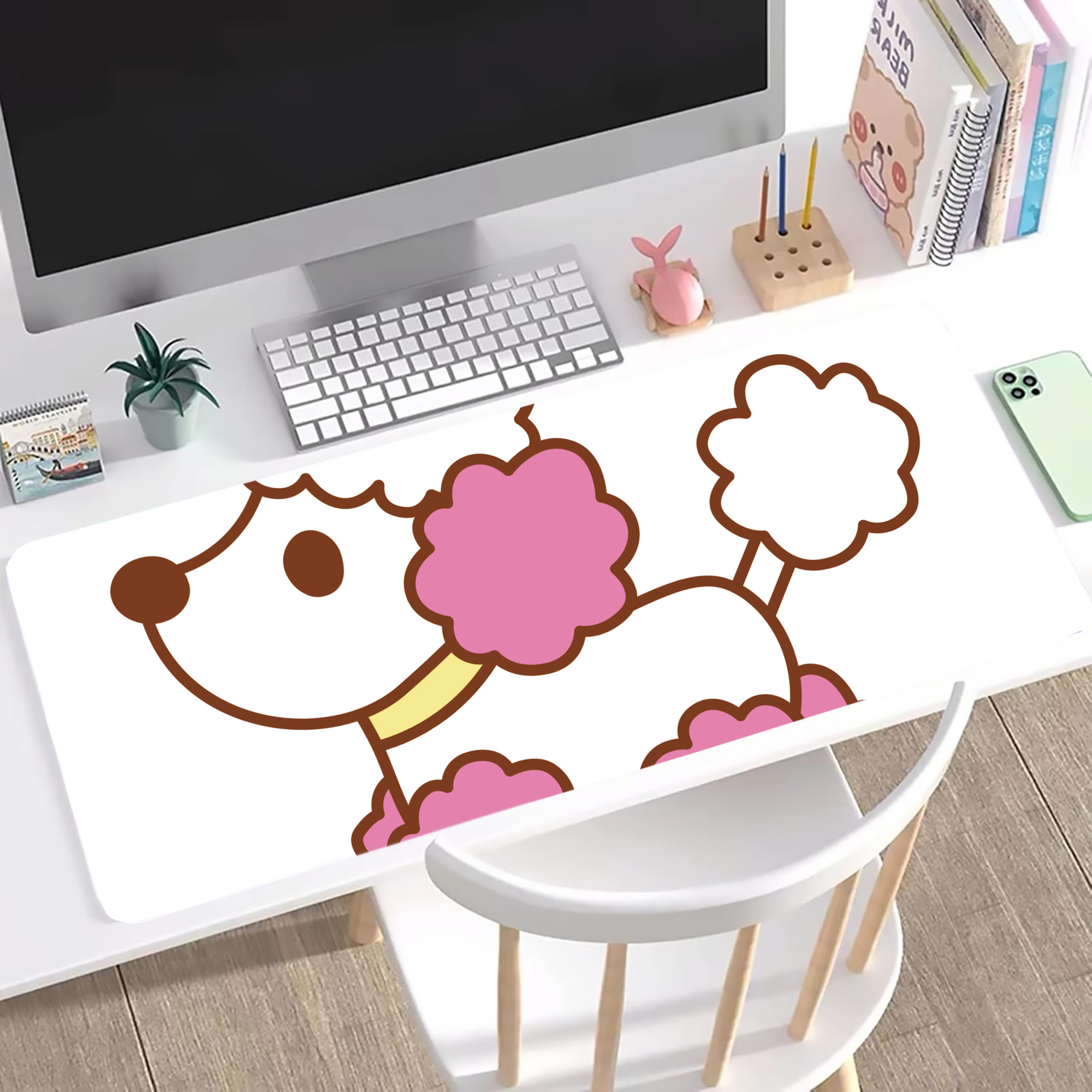 （画像用） Hello Kitty ハローキティ ステッチ加工 大判デスクマット／滑り止めマウスパッド