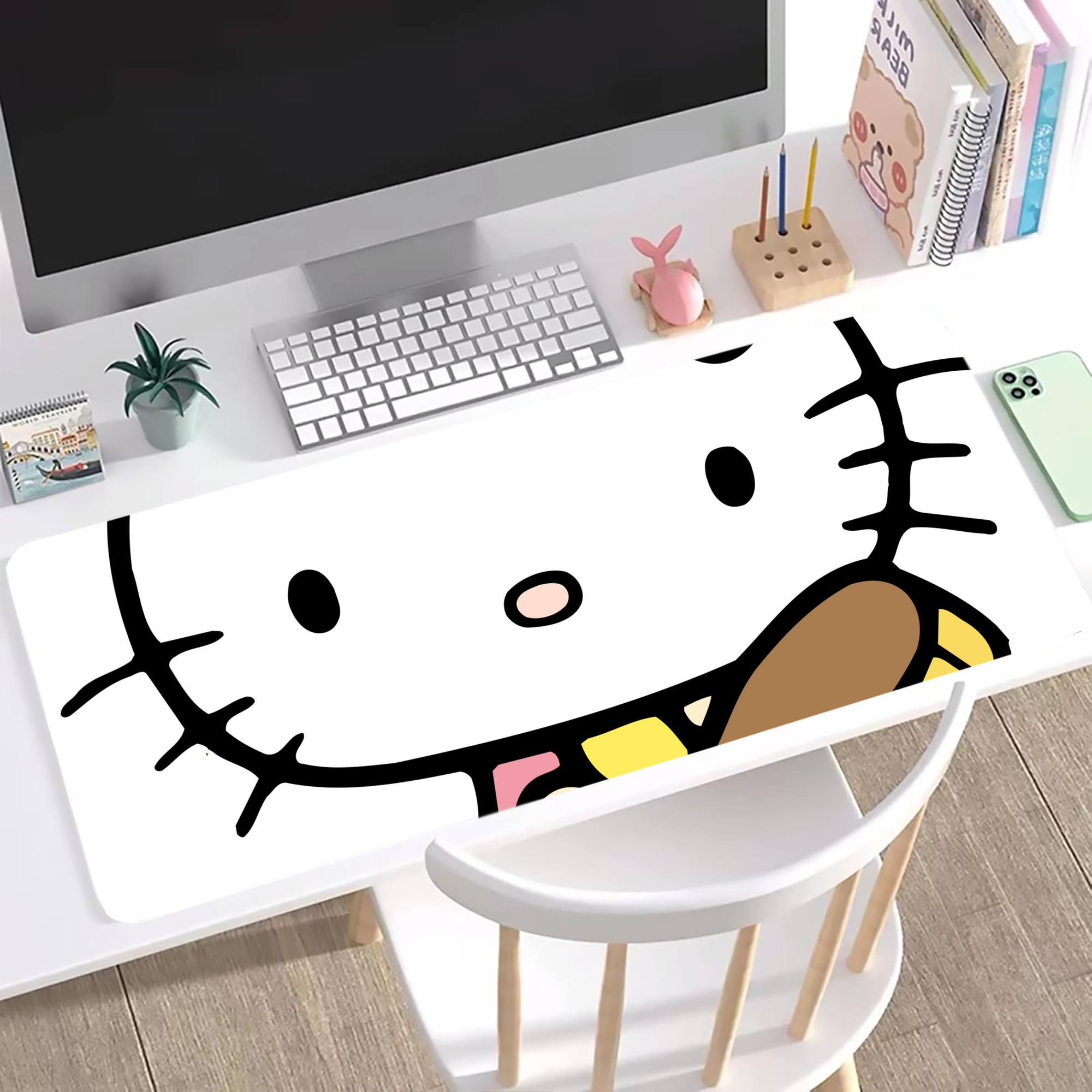 （画像用） Hello Kitty ハローキティ ステッチ加工 大判デスクマット／滑り止めマウスパッド