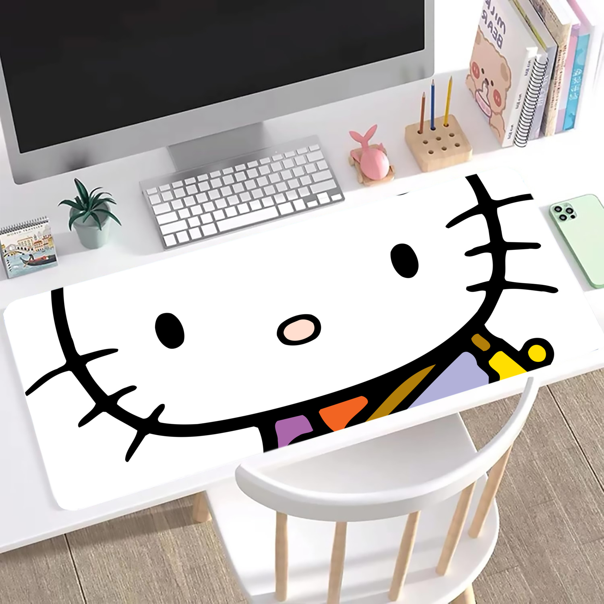 （画像用） Hello Kitty ハローキティ ステッチ加工 大判デスクマット／滑り止めマウスパッド