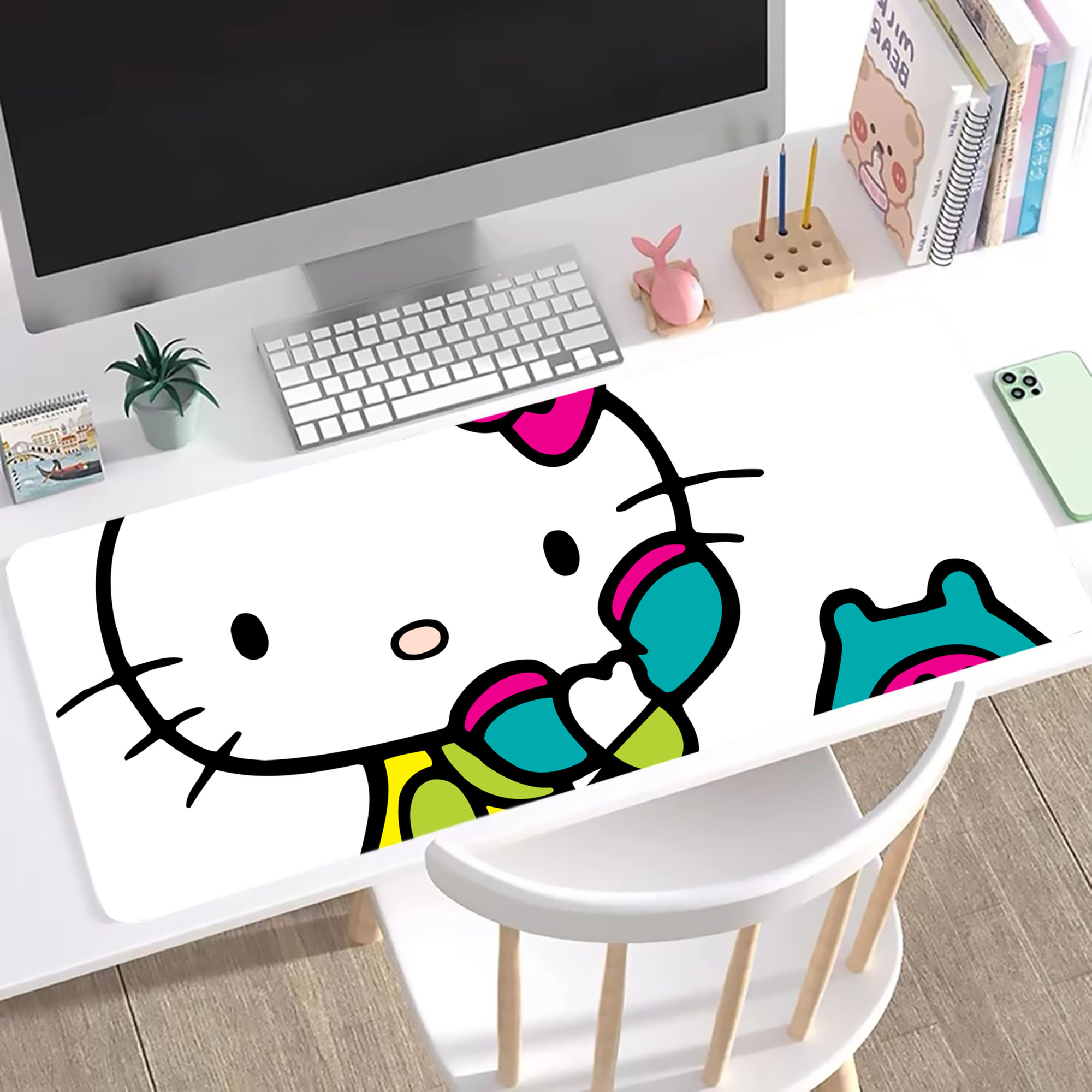 （画像用） Hello Kitty ハローキティ ステッチ加工 大判デスクマット／滑り止めマウスパッド