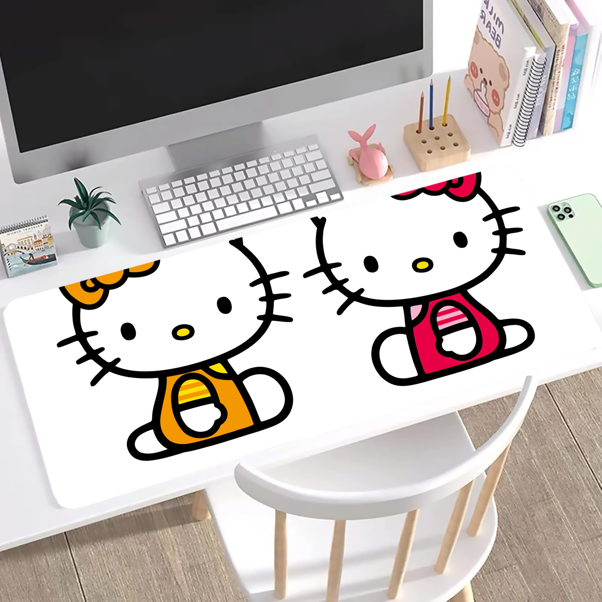 （画像用） Hello Kitty ハローキティ ステッチ加工 大判デスクマット／滑り止めマウスパッド