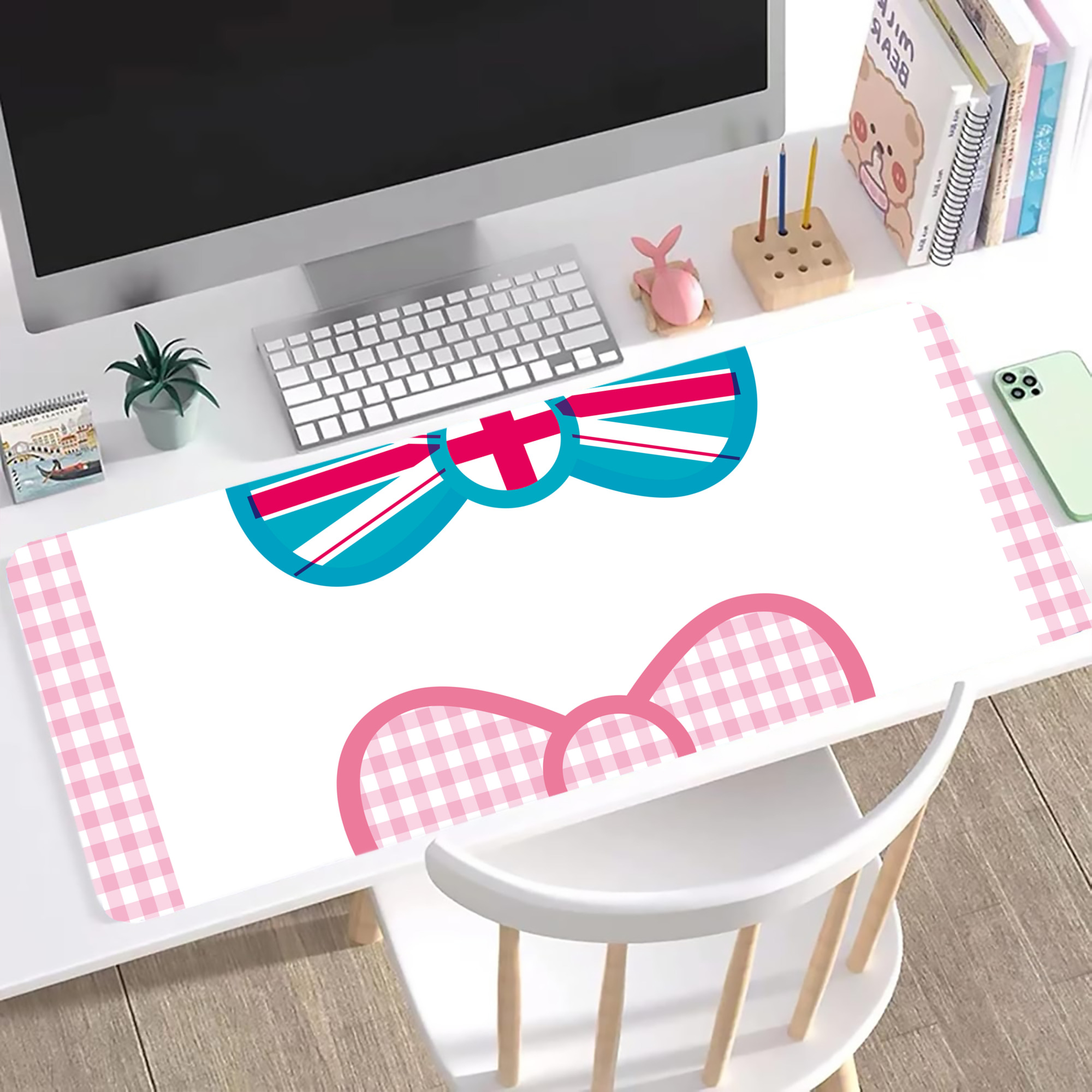 （画像用） Hello Kitty ハローキティ ステッチ加工 大判デスクマット／滑り止めマウスパッド