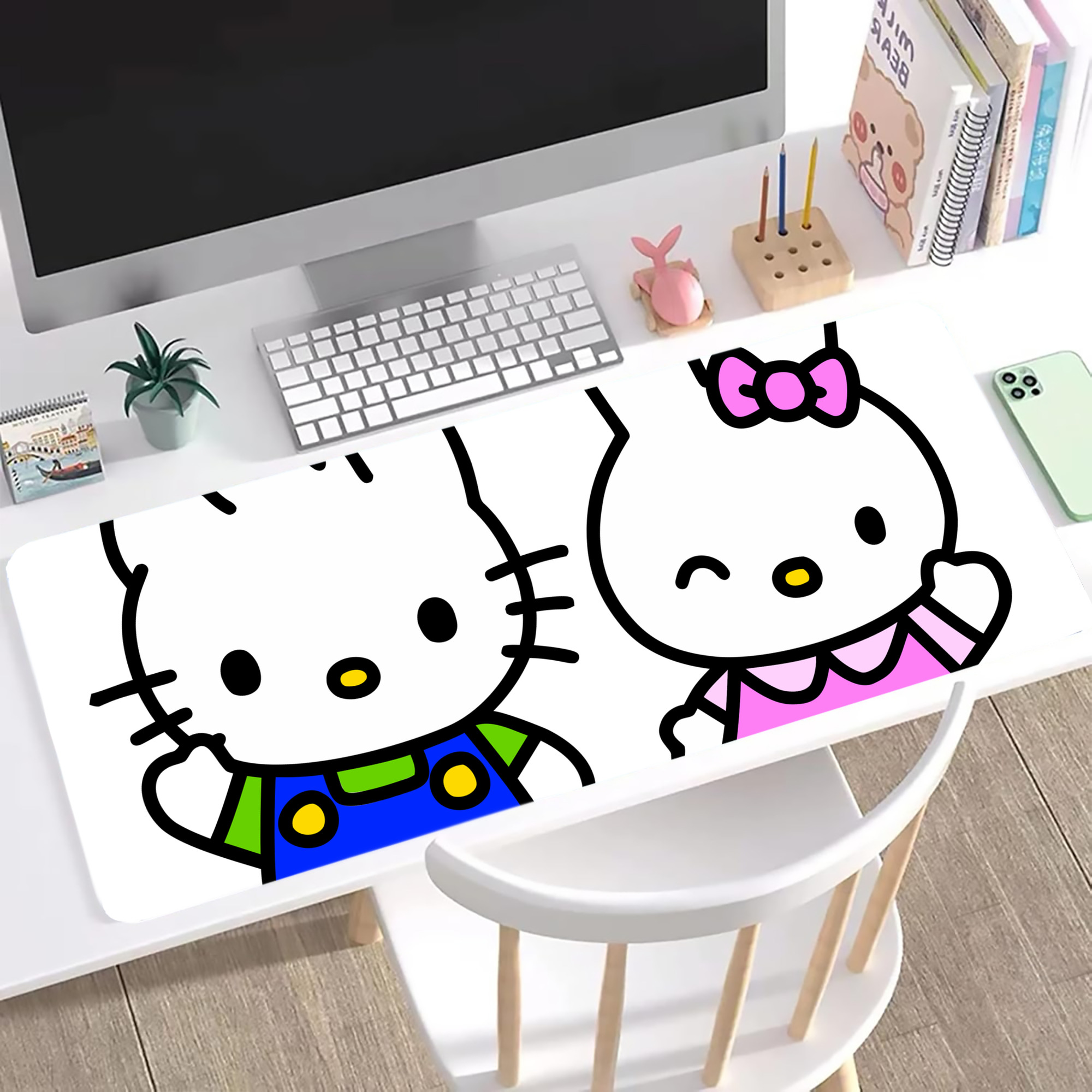 （画像用） Hello Kitty ハローキティ ステッチ加工 大判デスクマット／滑り止めマウスパッド