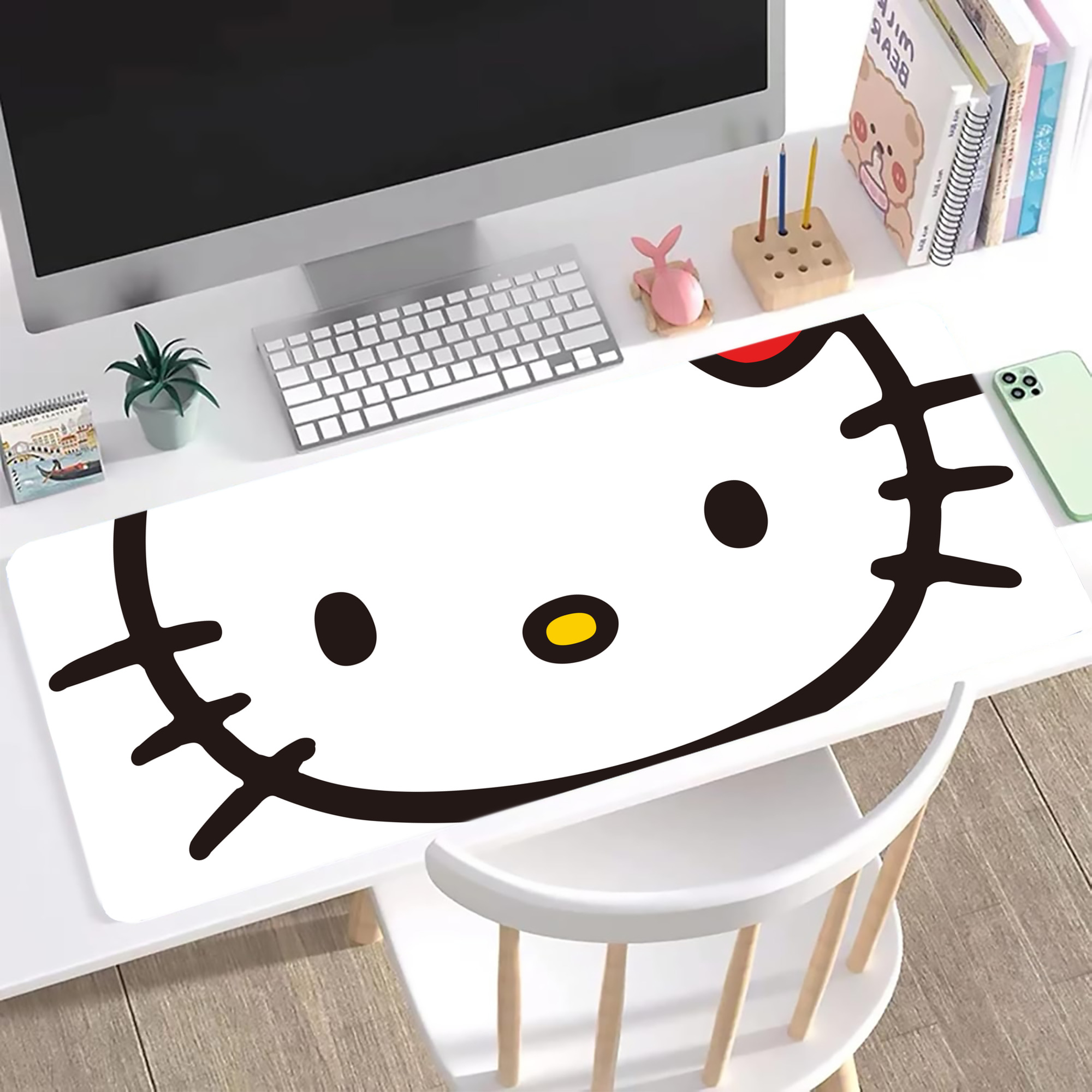 （画像用） Hello Kitty ハローキティ ステッチ加工 大判デスクマット／滑り止めマウスパッド