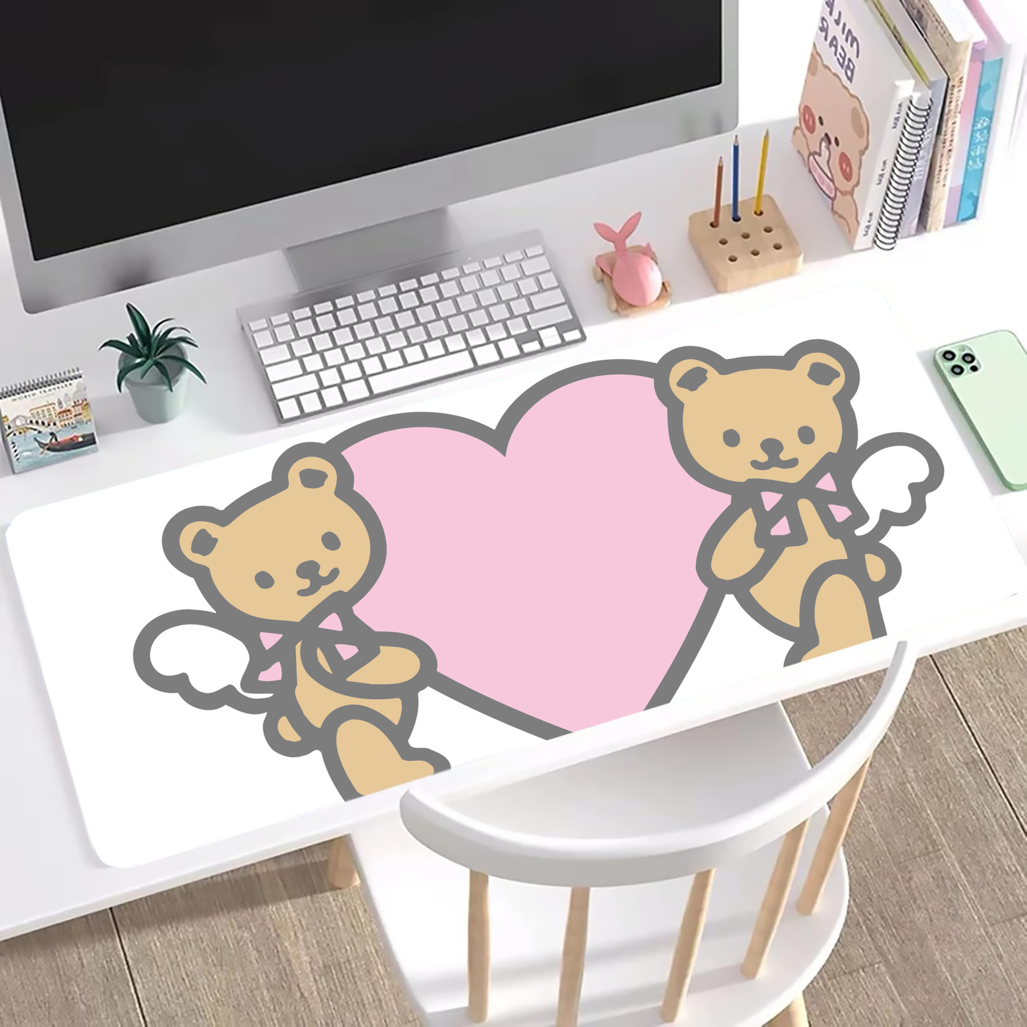 （画像用） Hello Kitty ハローキティ ステッチ加工 大判デスクマット／滑り止めマウスパッド