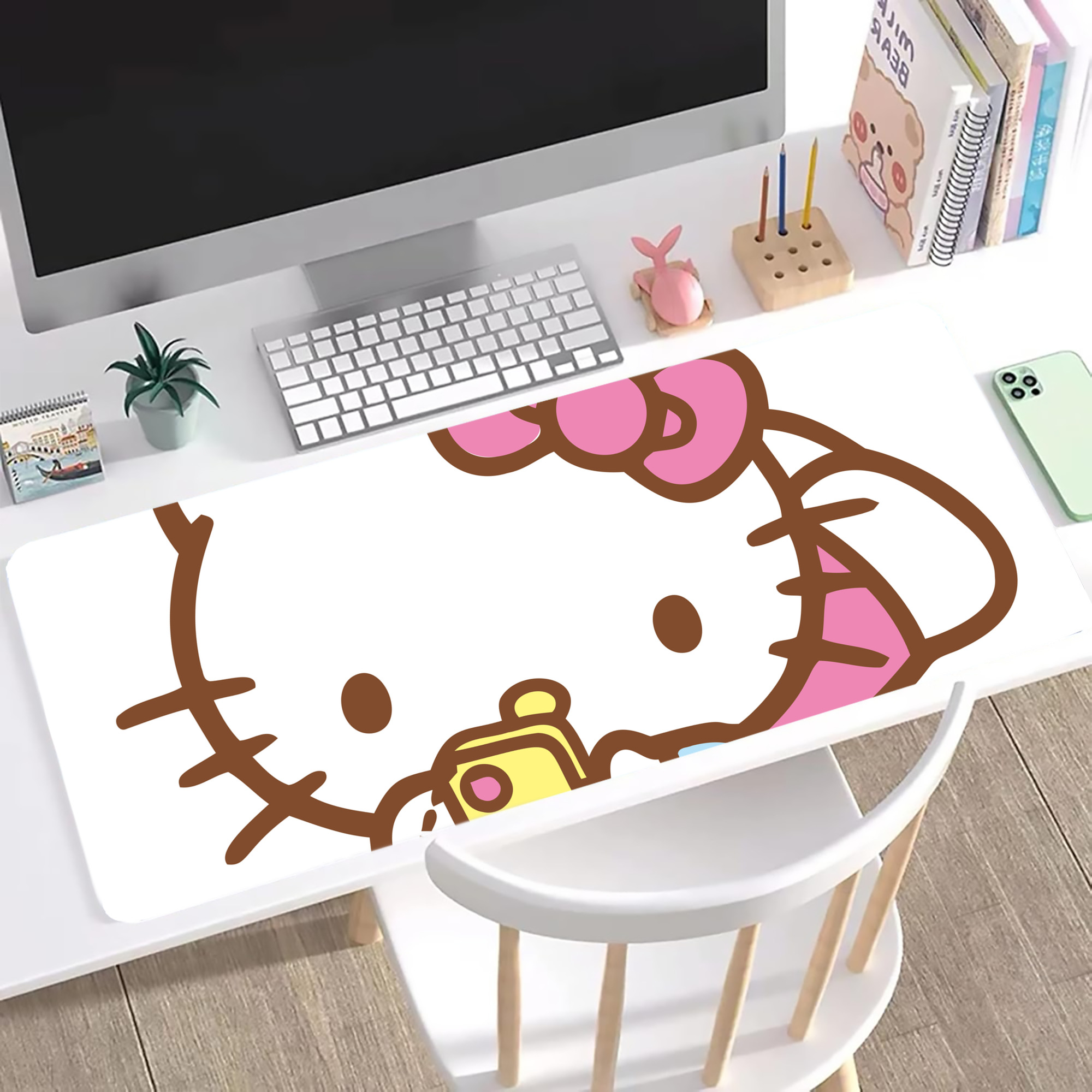 （画像用） Hello Kitty ハローキティ ステッチ加工 大判デスクマット／滑り止めマウスパッド