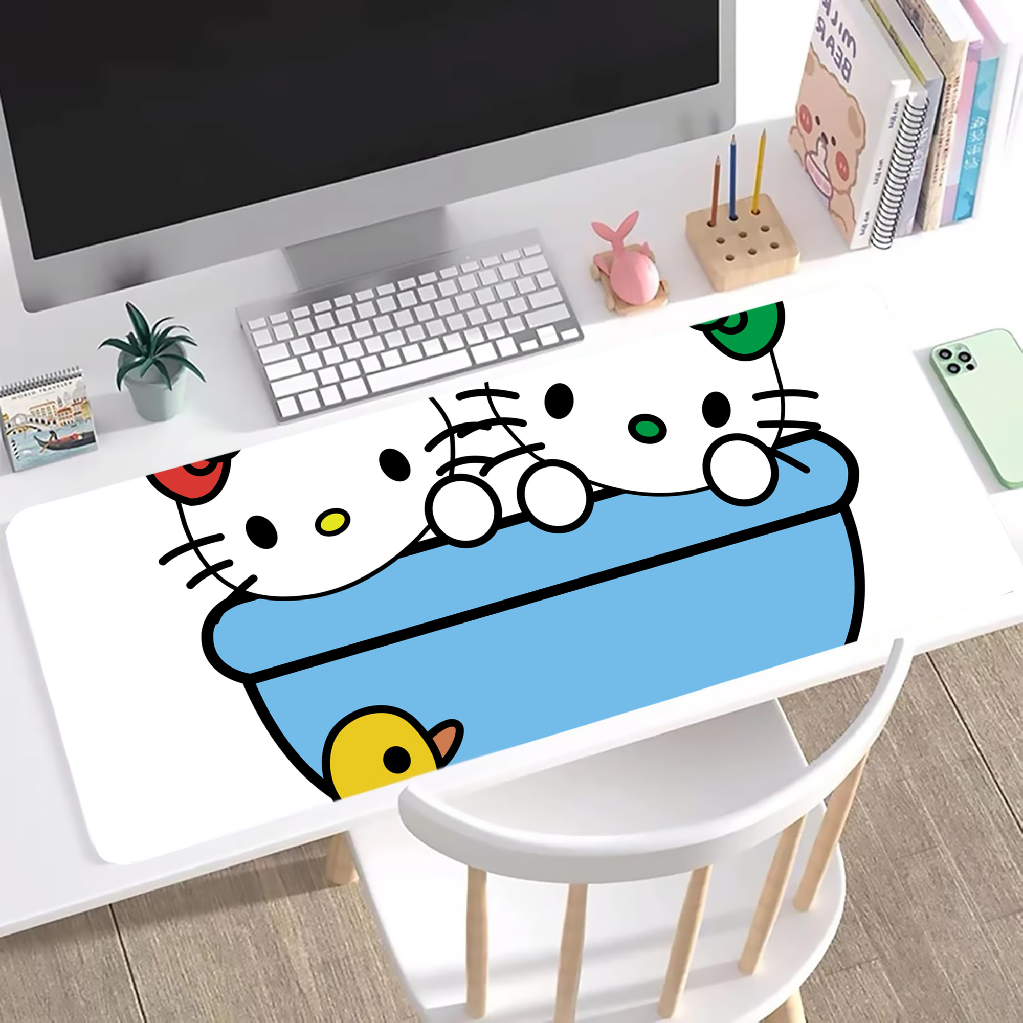 （画像用） Hello Kitty ハローキティ ステッチ加工 大判デスクマット／滑り止めマウスパッド
