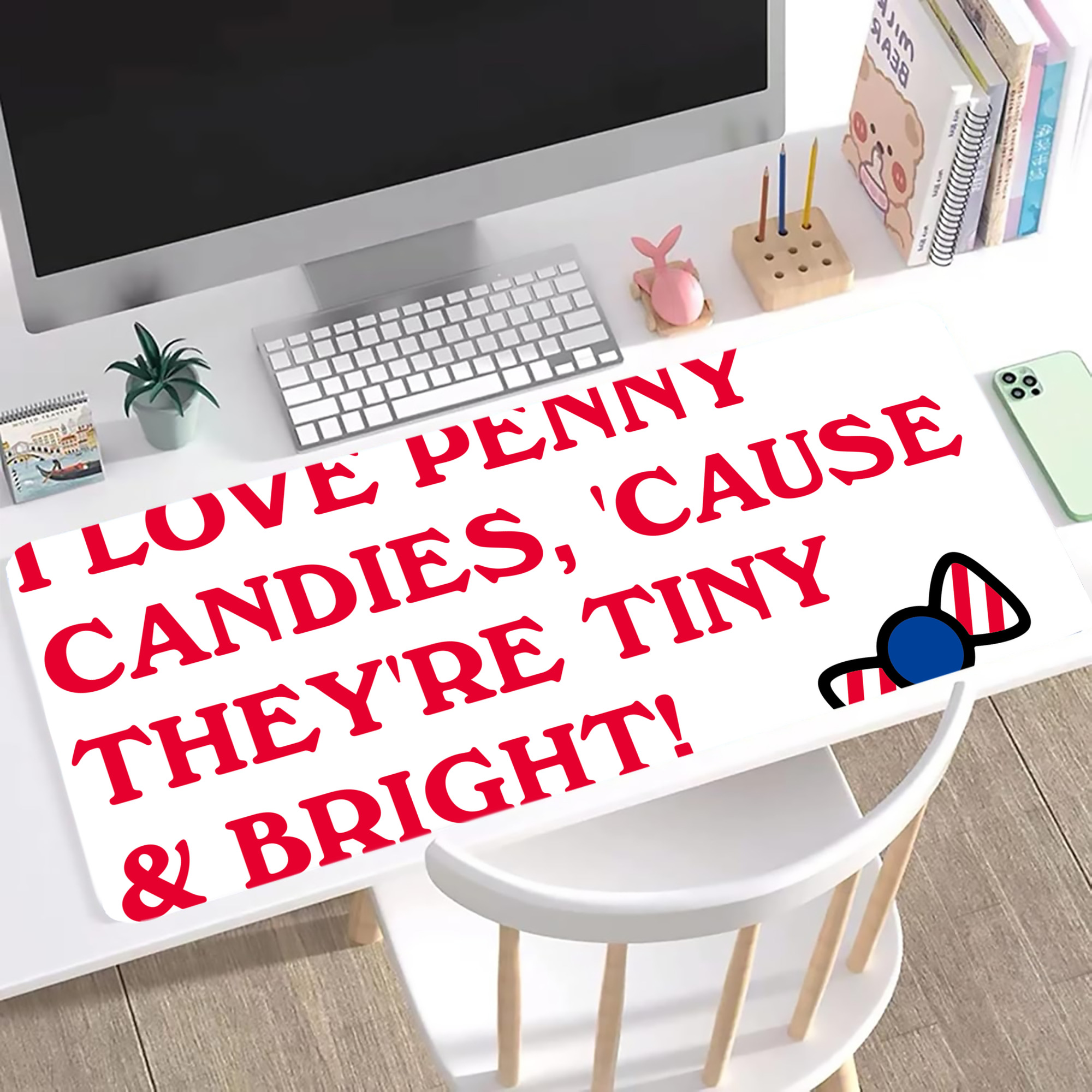 （画像用） Hello Kitty ハローキティ ステッチ加工 大判デスクマット／滑り止めマウスパッド
