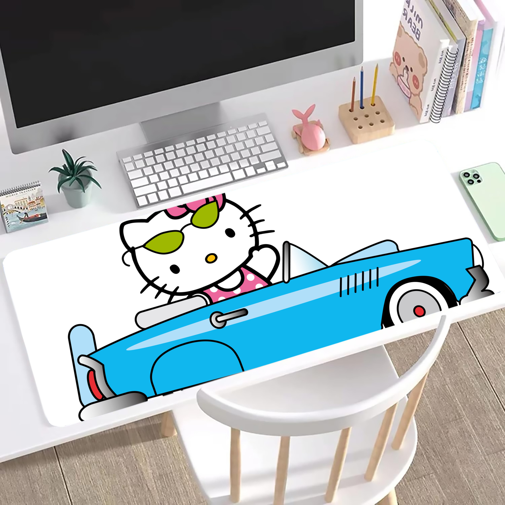 （画像用） Hello Kitty ハローキティ ステッチ加工 大判デスクマット／滑り止めマウスパッド