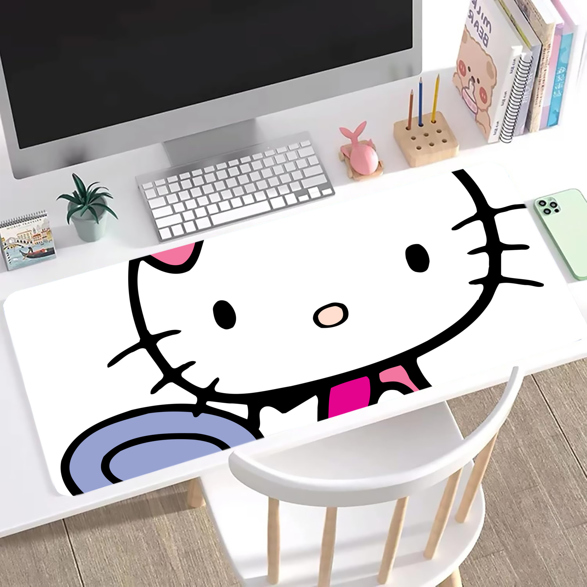 （画像用） Hello Kitty ハローキティ ステッチ加工 大判デスクマット／滑り止めマウスパッド