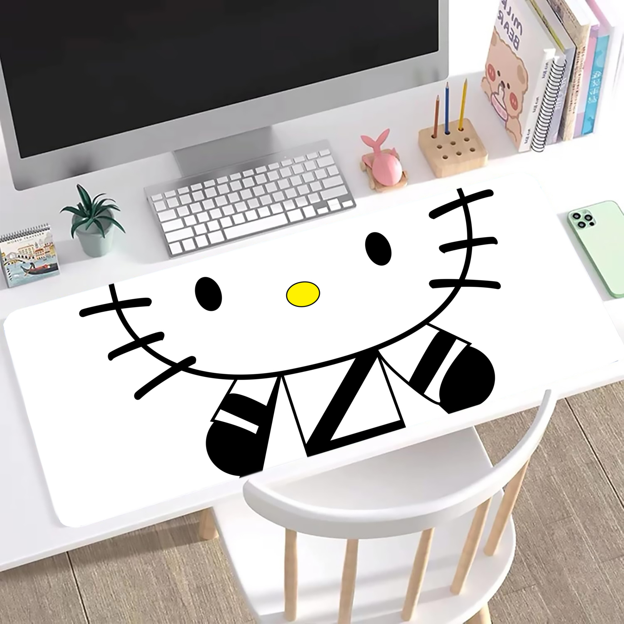 （画像用） Hello Kitty ハローキティ ステッチ加工 大判デスクマット／滑り止めマウスパッド