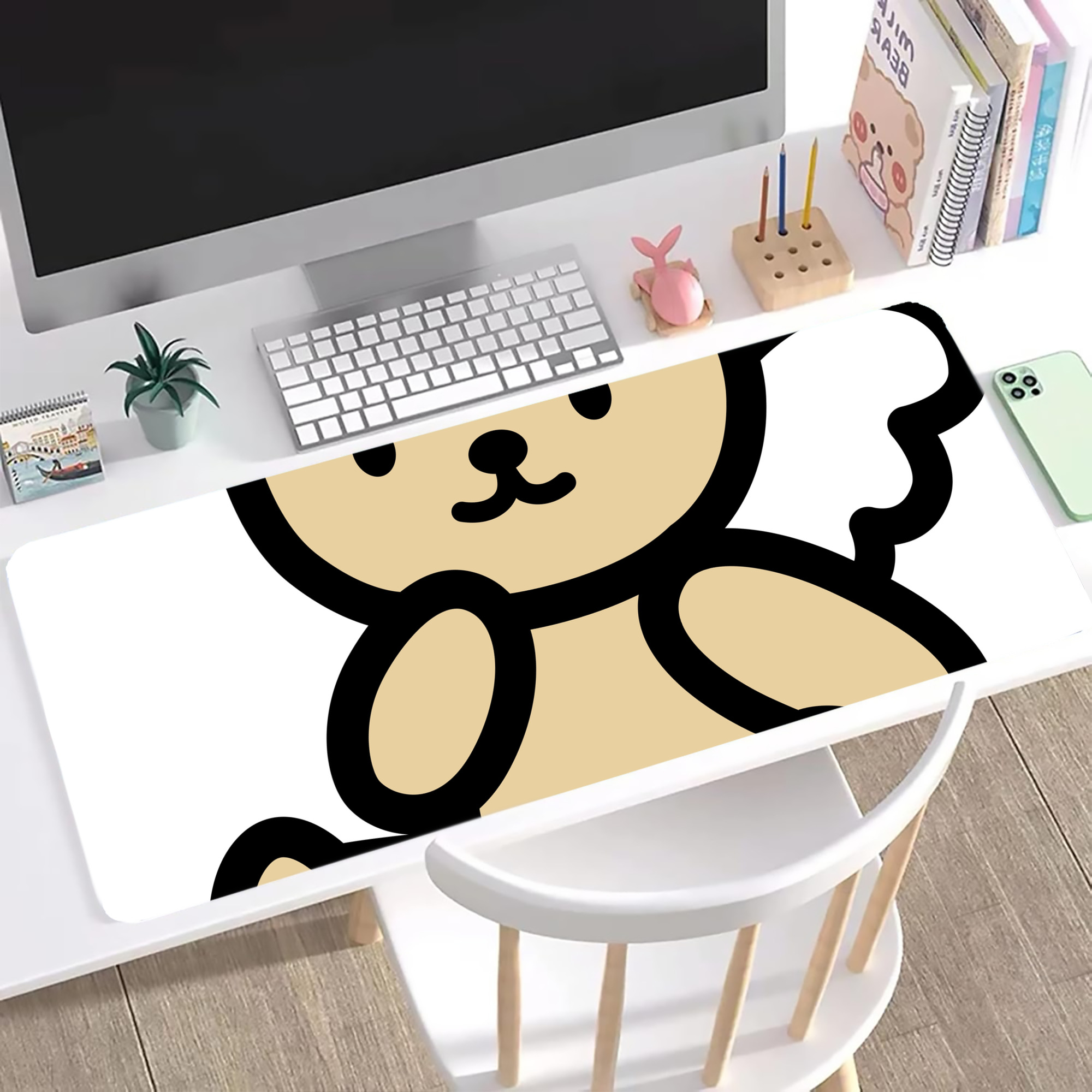 （画像用） Hello Kitty ハローキティ ステッチ加工 大判デスクマット／滑り止めマウスパッド
