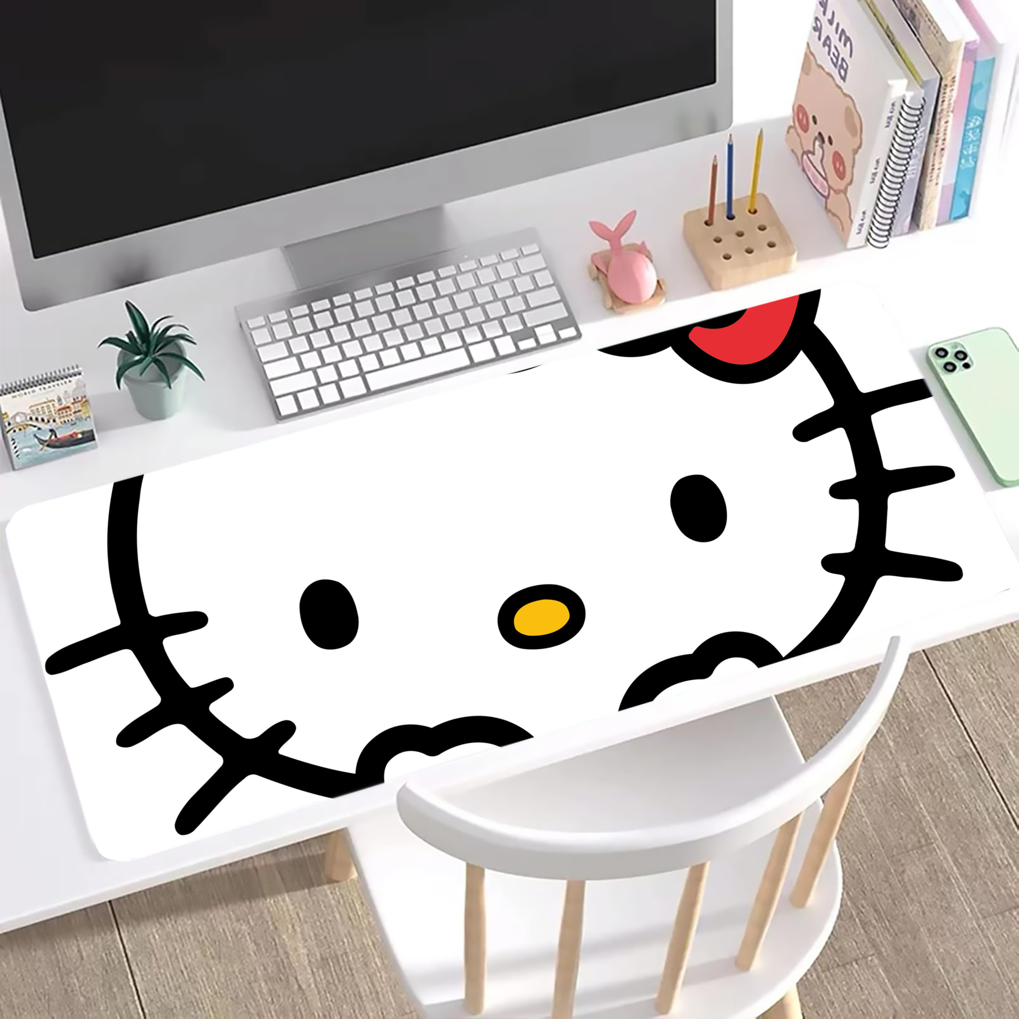 （画像用） Hello Kitty ハローキティ ステッチ加工 大判デスクマット／滑り止めマウスパッド