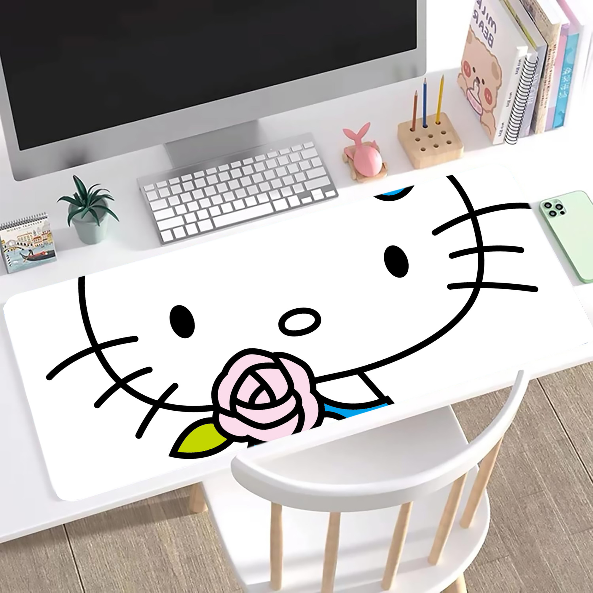 （画像用） Hello Kitty ハローキティ ステッチ加工 大判デスクマット／滑り止めマウスパッド