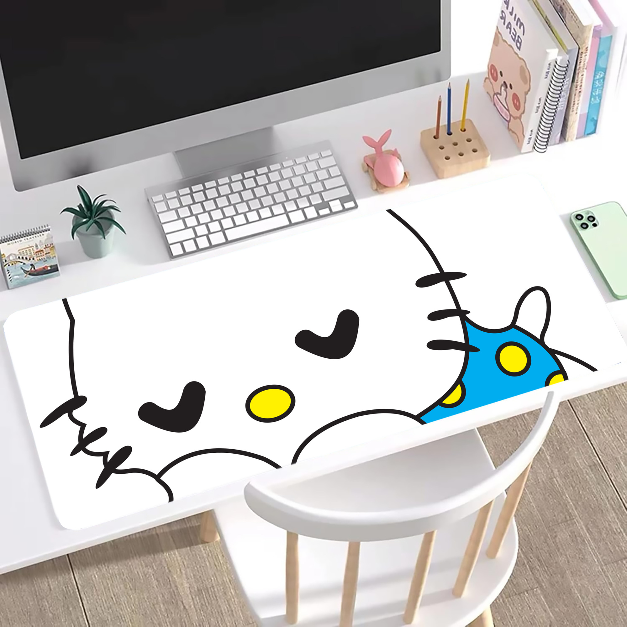 （画像用） Hello Kitty ハローキティ ステッチ加工 大判デスクマット／滑り止めマウスパッド