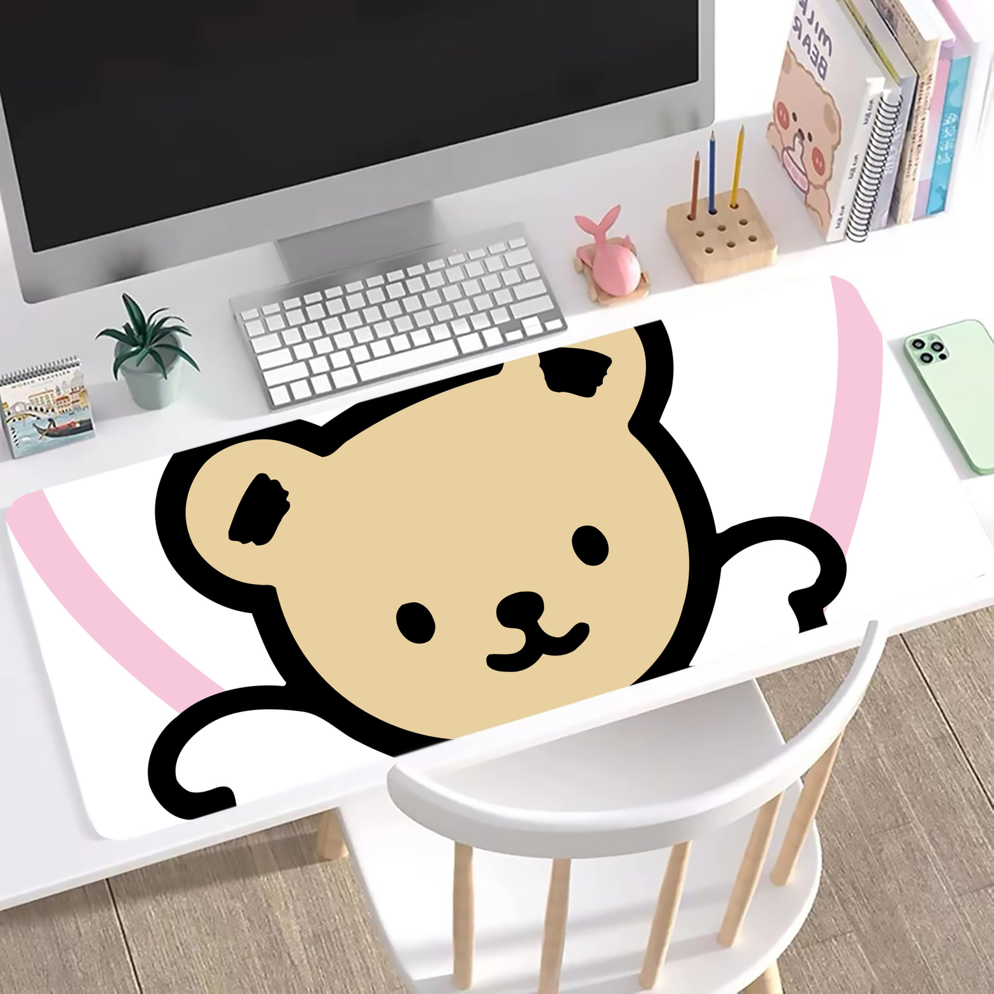 （画像用） Hello Kitty ハローキティ ステッチ加工 大判デスクマット／滑り止めマウスパッド