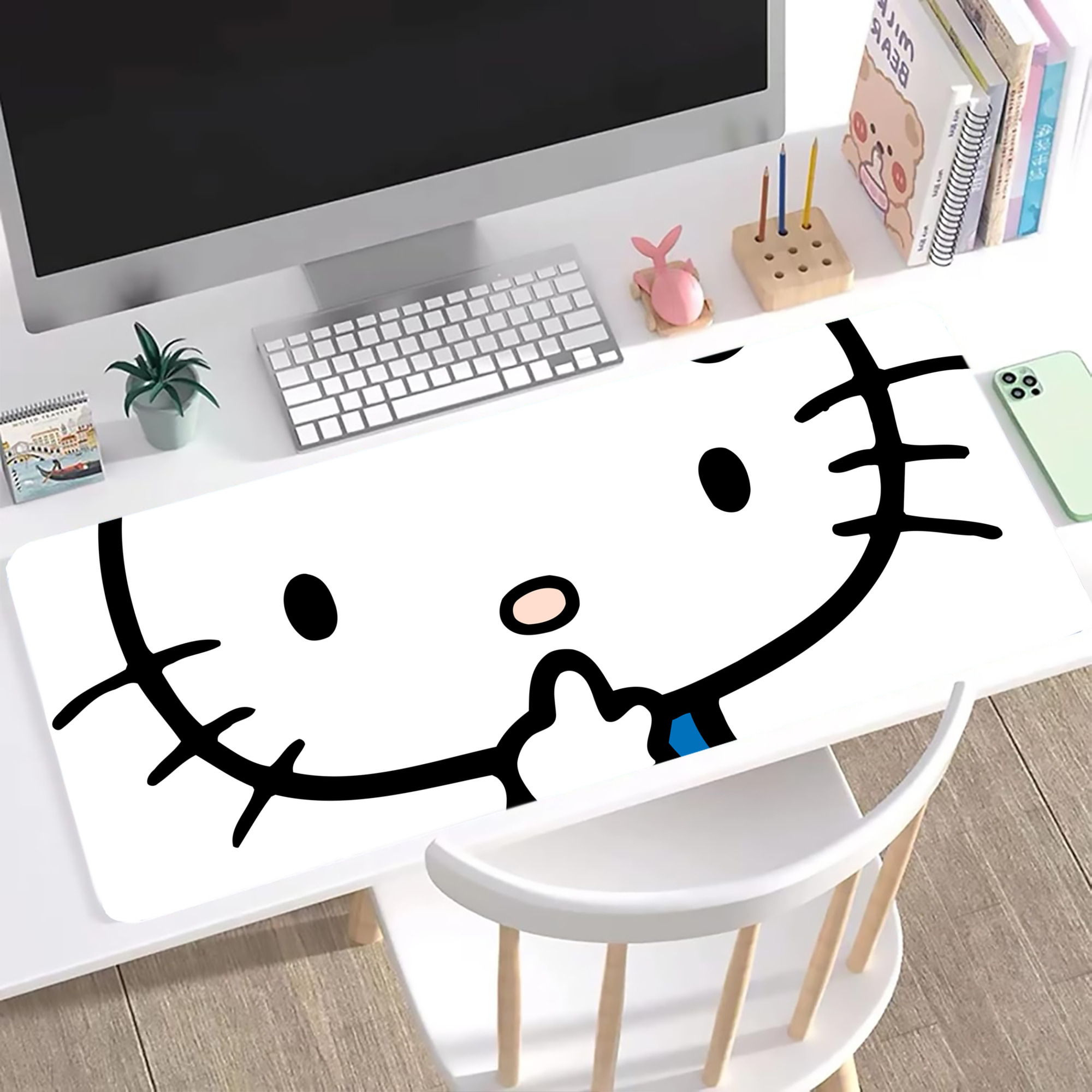 （画像用） Hello Kitty ハローキティ ステッチ加工 大判デスクマット／滑り止めマウスパッド