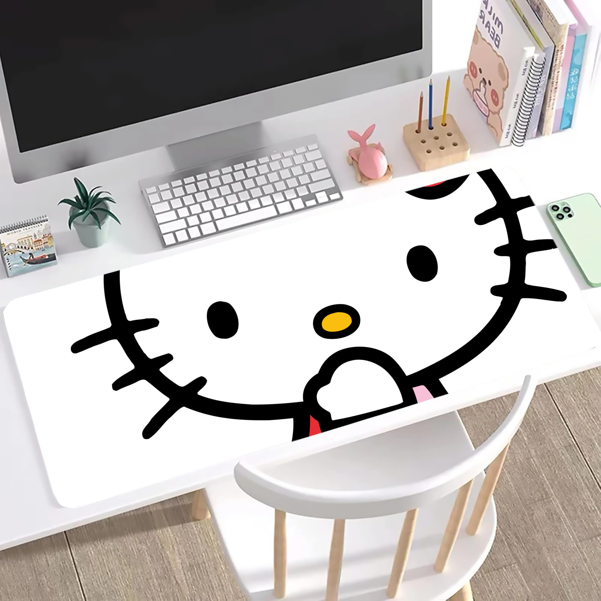 （画像用） Hello Kitty ハローキティ ステッチ加工 大判デスクマット／滑り止めマウスパッド
