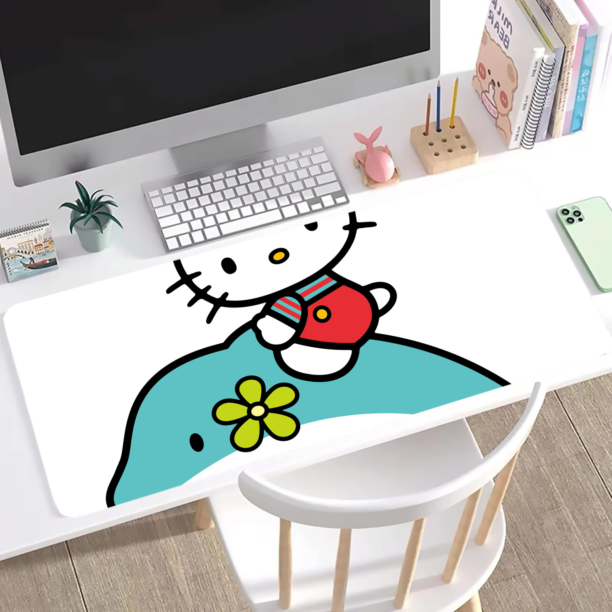 （画像用） Hello Kitty ハローキティ ステッチ加工 大判デスクマット／滑り止めマウスパッド