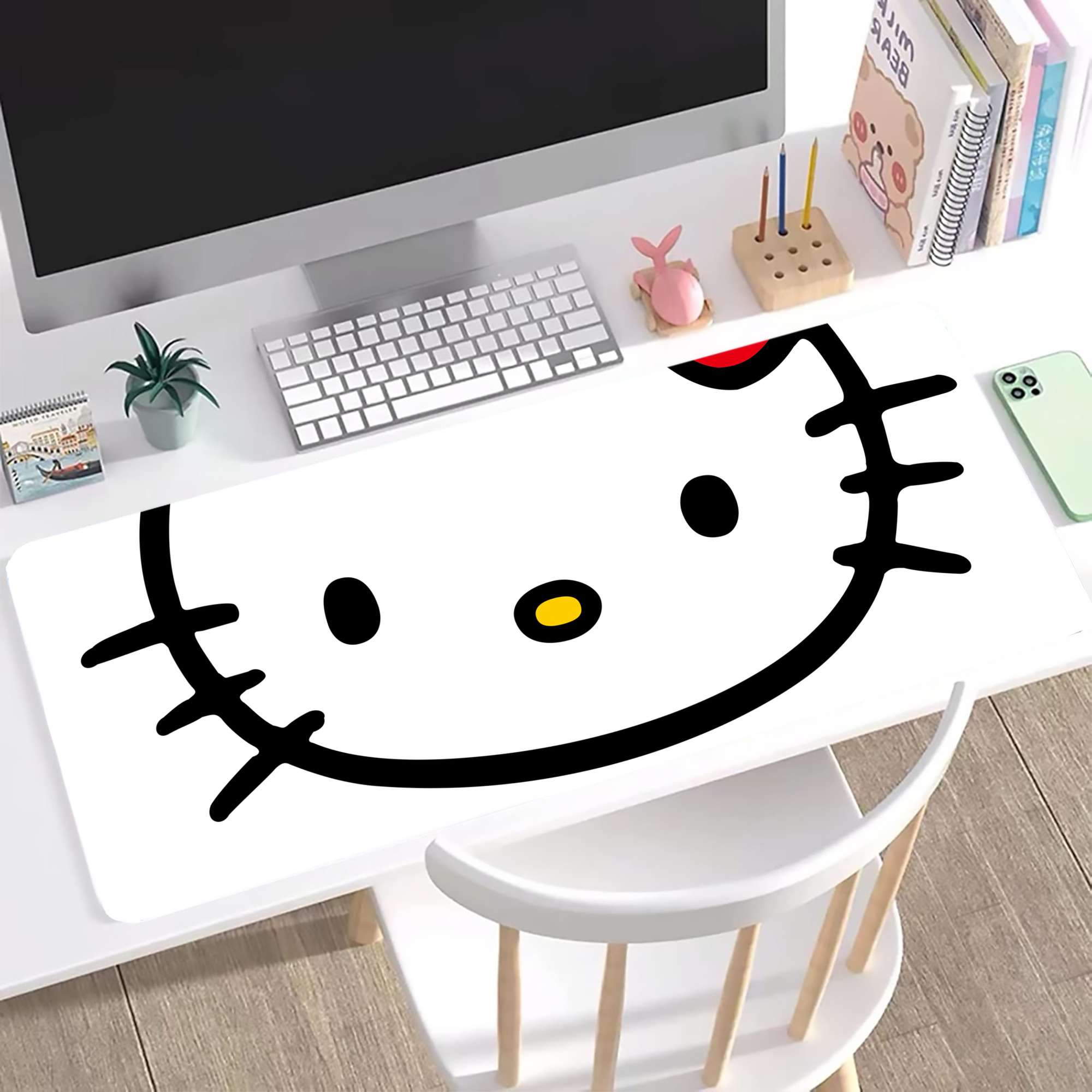 （画像用） Hello Kitty ハローキティ ステッチ加工 大判デスクマット／滑り止めマウスパッド