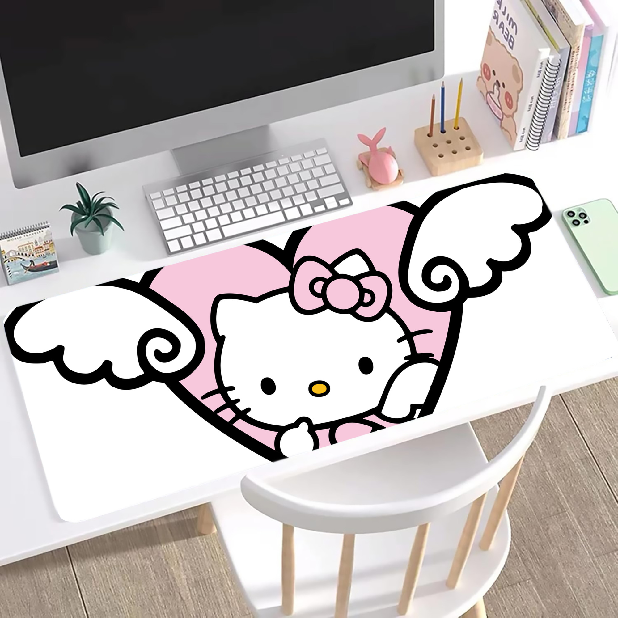 （画像用） Hello Kitty ハローキティ ステッチ加工 大判デスクマット／滑り止めマウスパッド