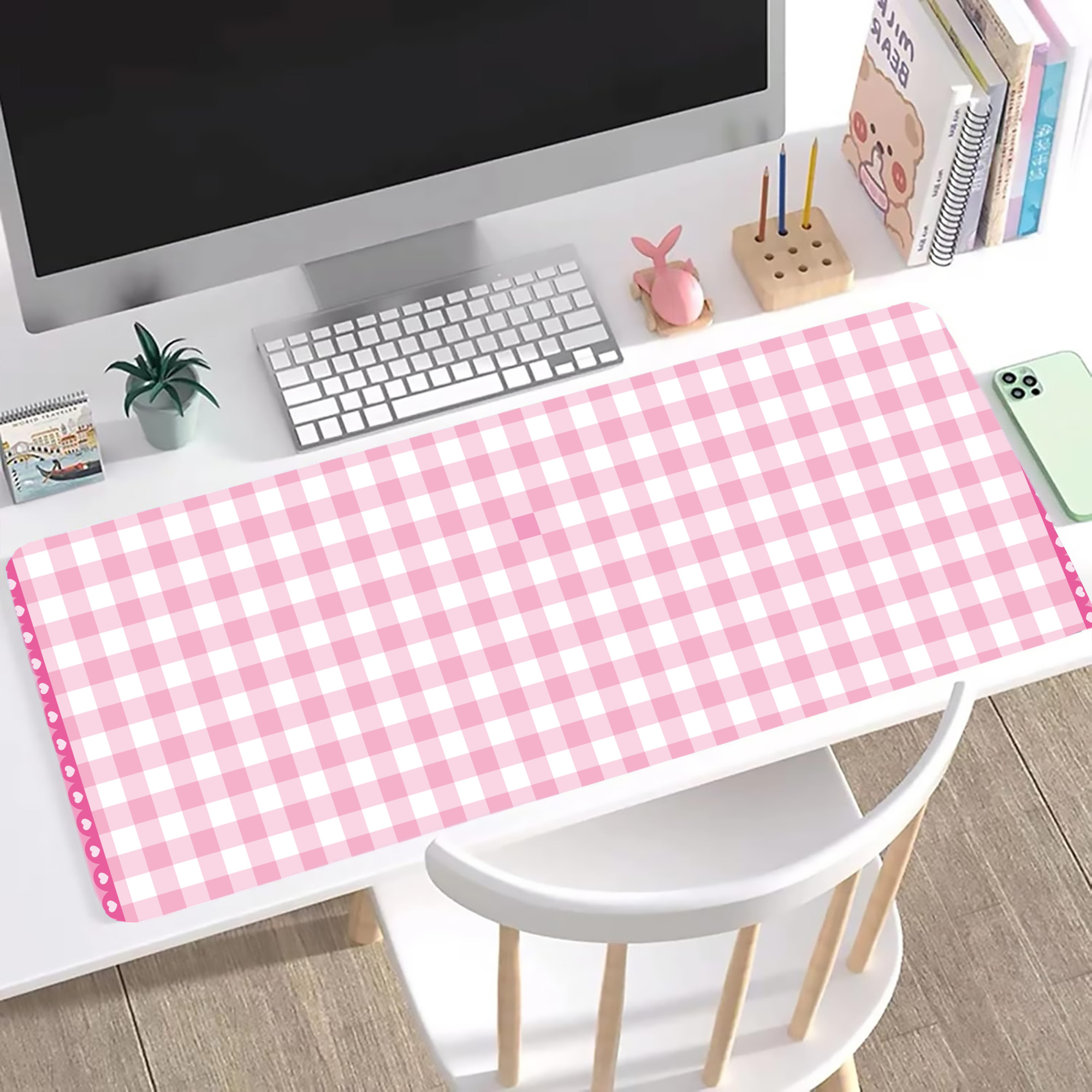 （画像用） Hello Kitty ハローキティ ステッチ加工 大判デスクマット／滑り止めマウスパッド