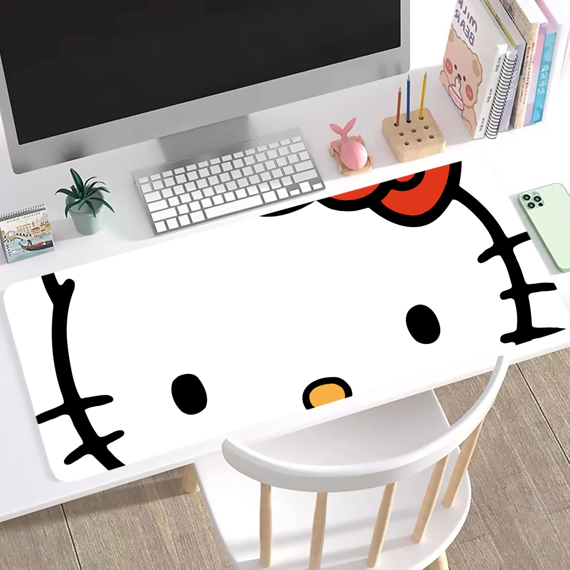 （画像用） Hello Kitty ハローキティ ステッチ加工 大判デスクマット／滑り止めマウスパッド