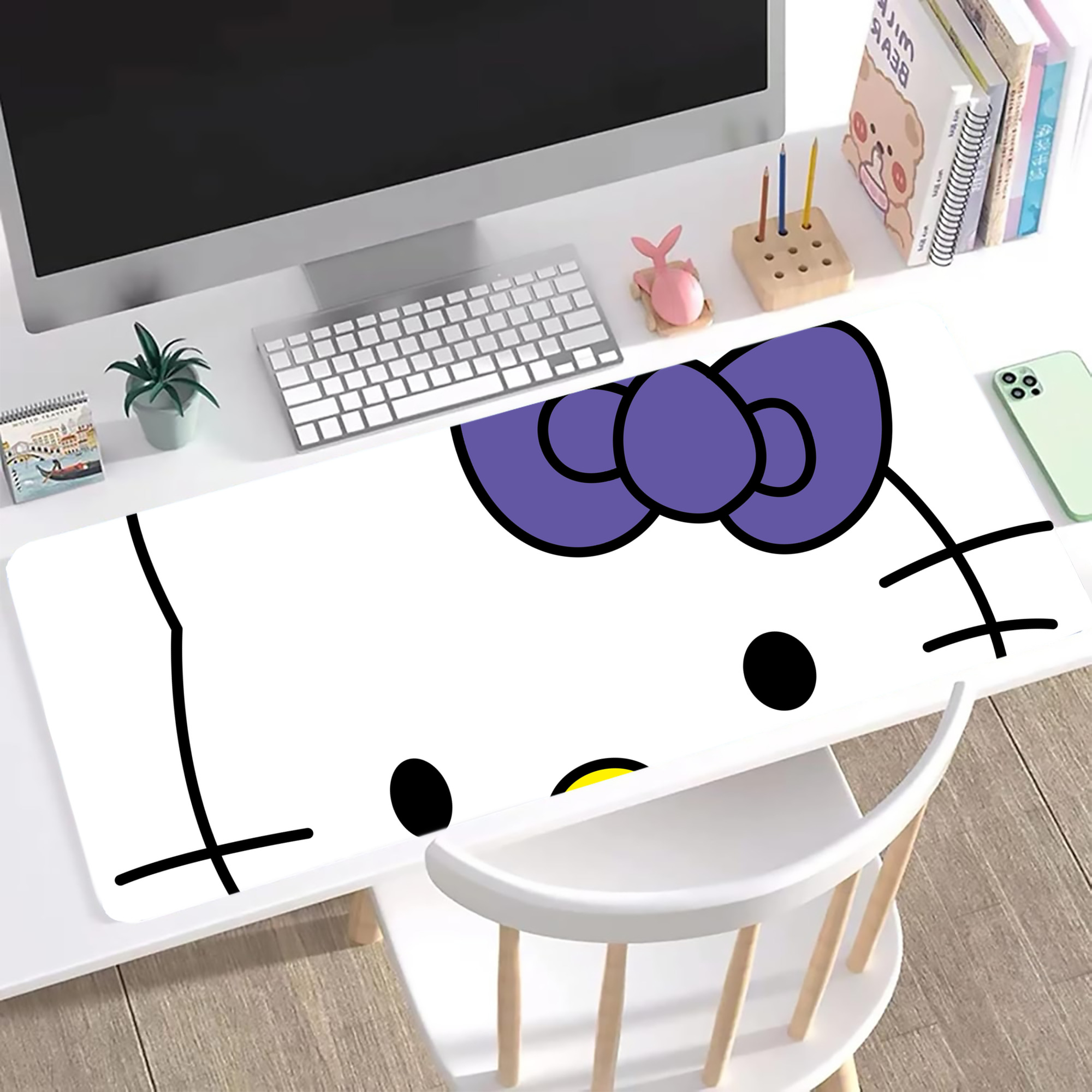 （画像用） Hello Kitty ハローキティ ステッチ加工 大判デスクマット／滑り止めマウスパッド