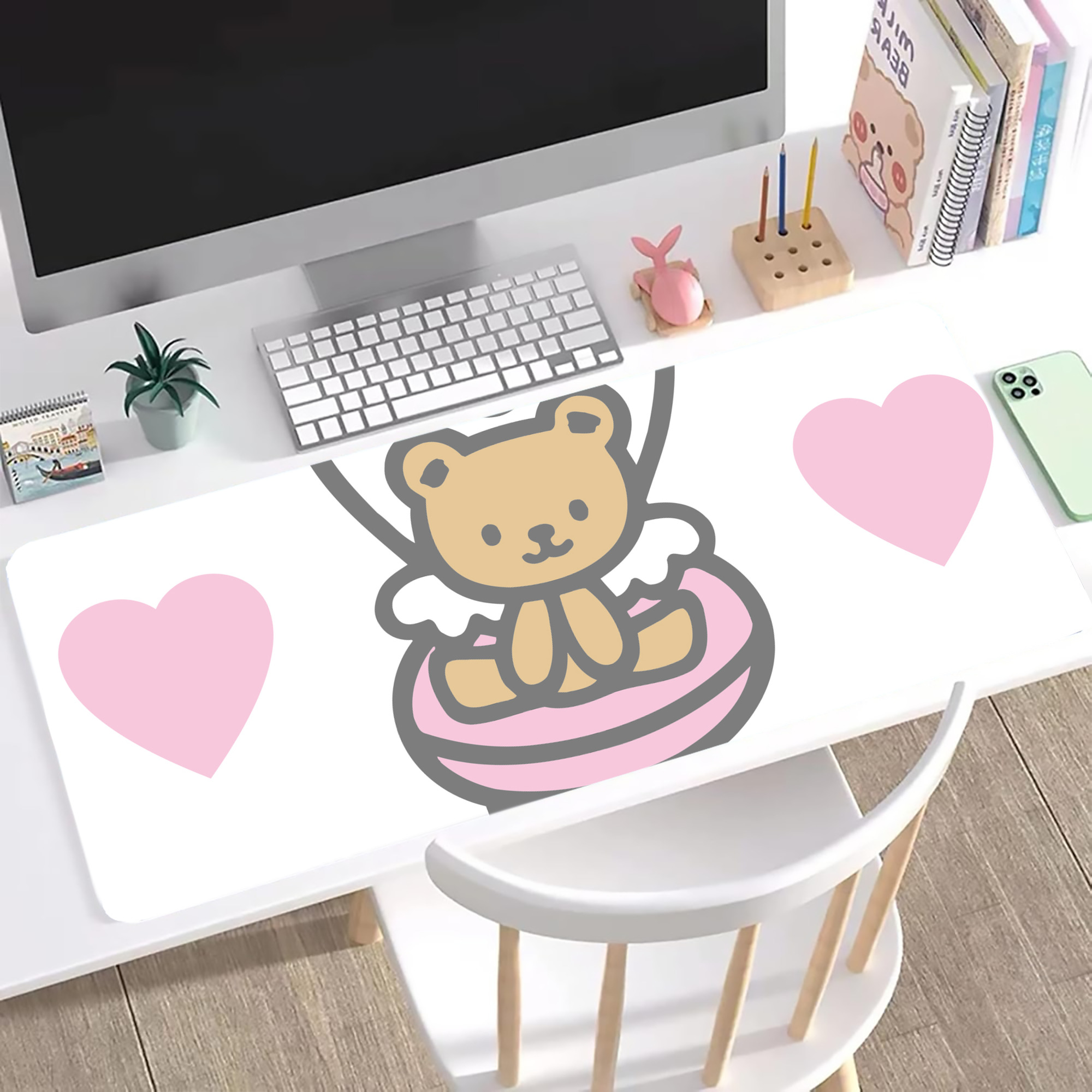 （画像用） Hello Kitty ハローキティ ステッチ加工 大判デスクマット／滑り止めマウスパッド