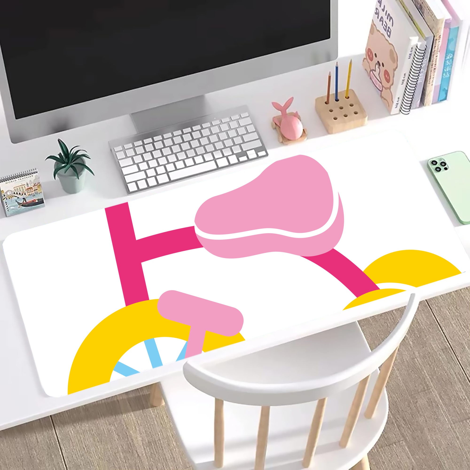 （画像用） Hello Kitty ハローキティ ステッチ加工 大判デスクマット／滑り止めマウスパッド