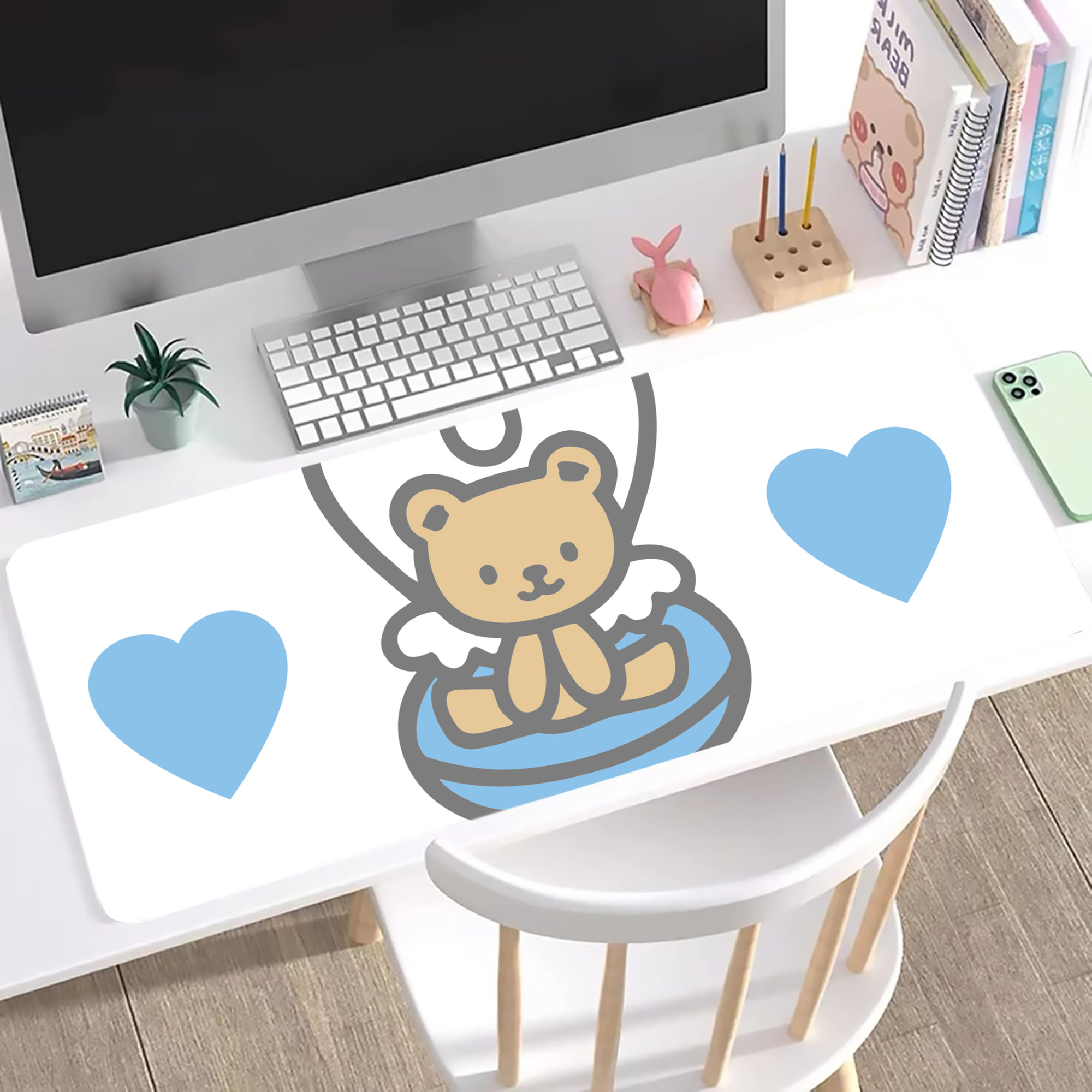 （画像用） Hello Kitty ハローキティ ステッチ加工 大判デスクマット／滑り止めマウスパッド