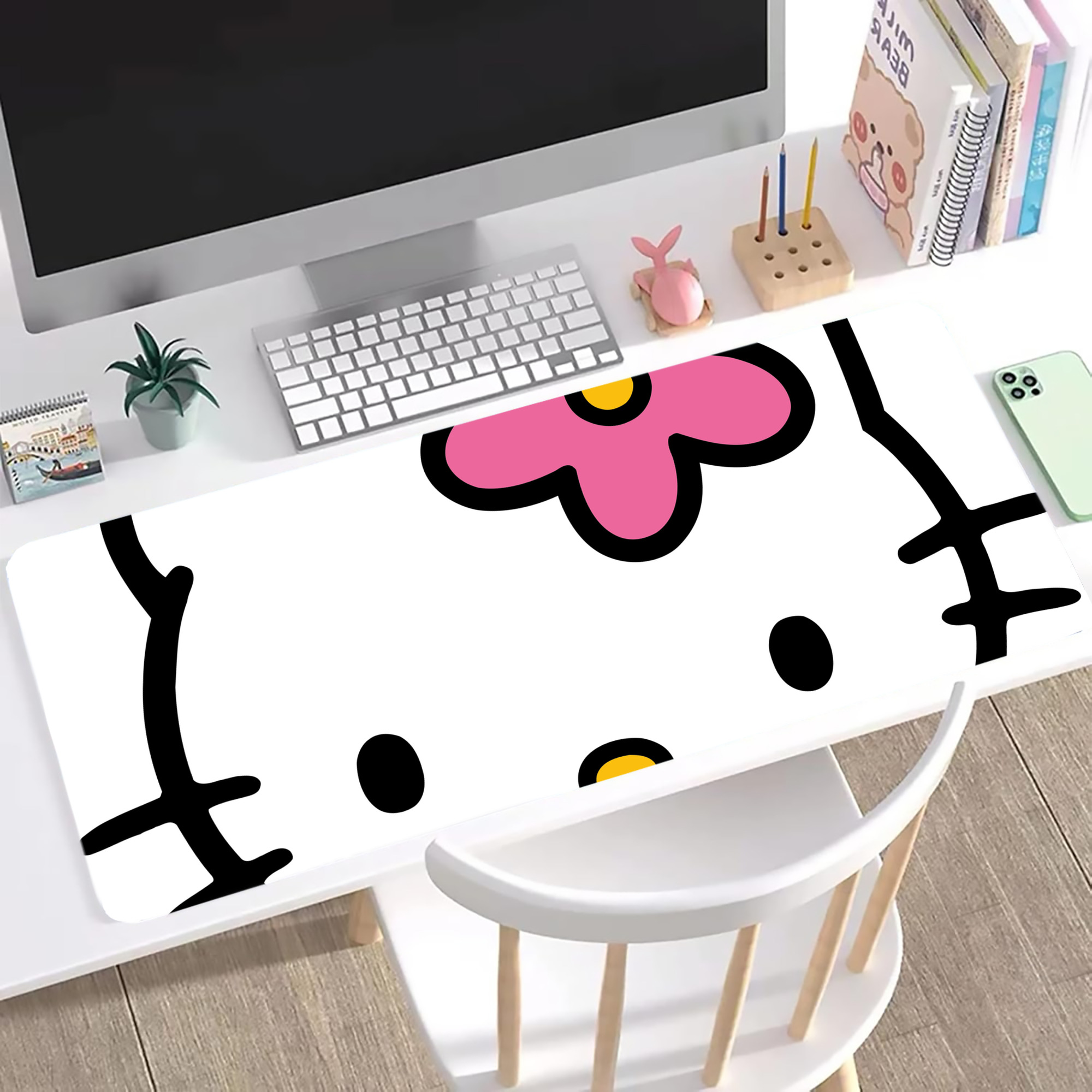 （画像用） Hello Kitty ハローキティ ステッチ加工 大判デスクマット／滑り止めマウスパッド