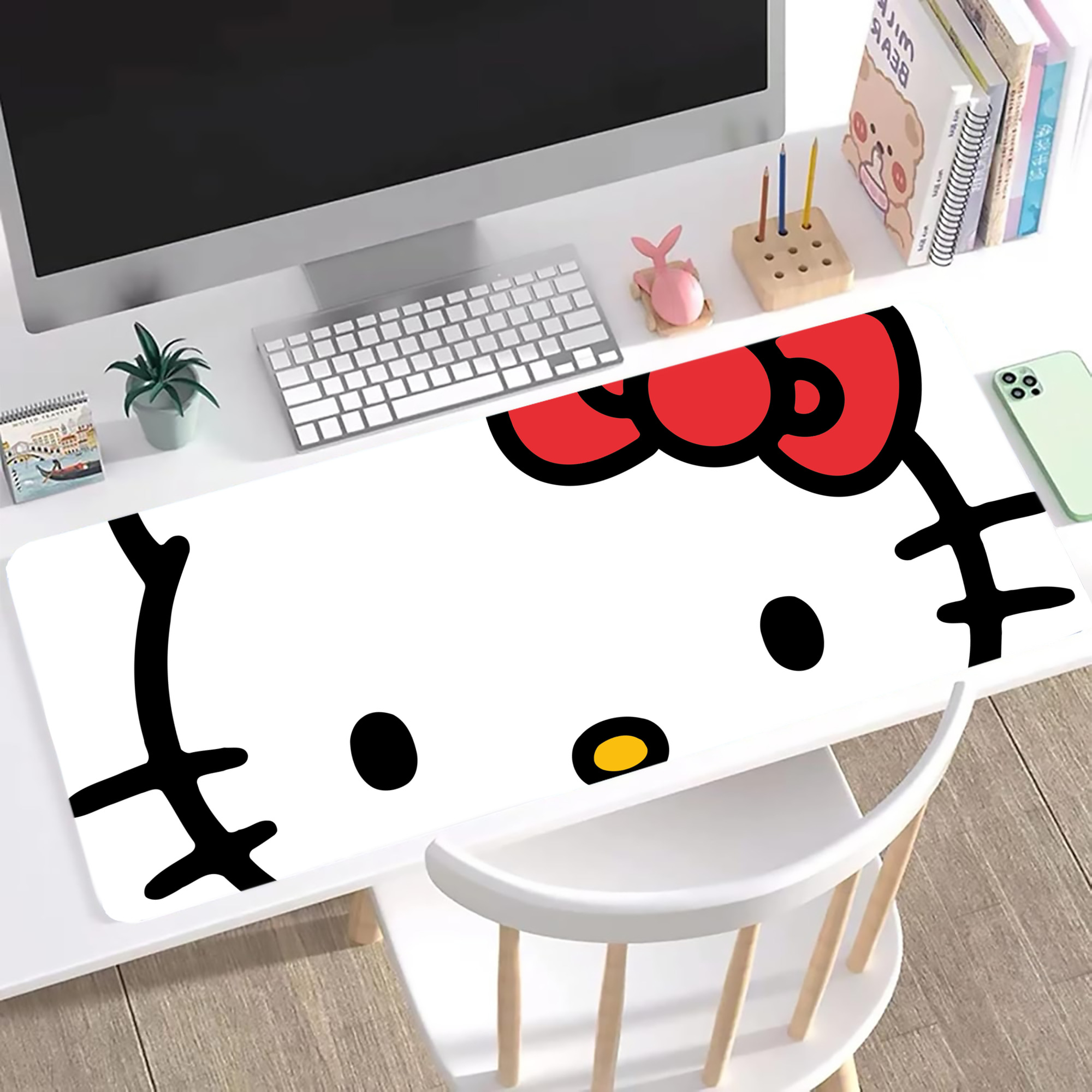 （画像用） Hello Kitty ハローキティ ステッチ加工 大判デスクマット／滑り止めマウスパッド