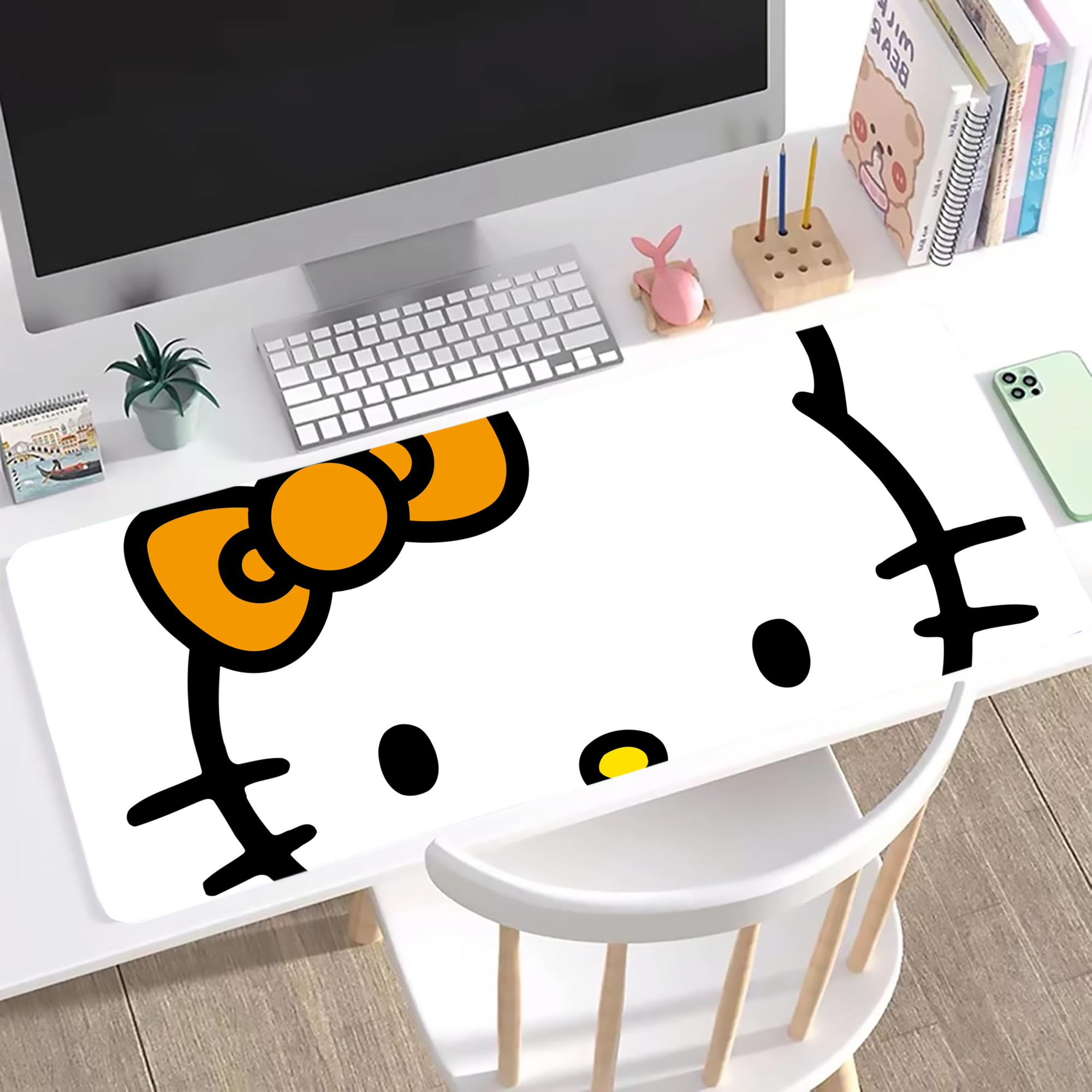 （画像用） Hello Kitty ハローキティ ステッチ加工 大判デスクマット／滑り止めマウスパッド