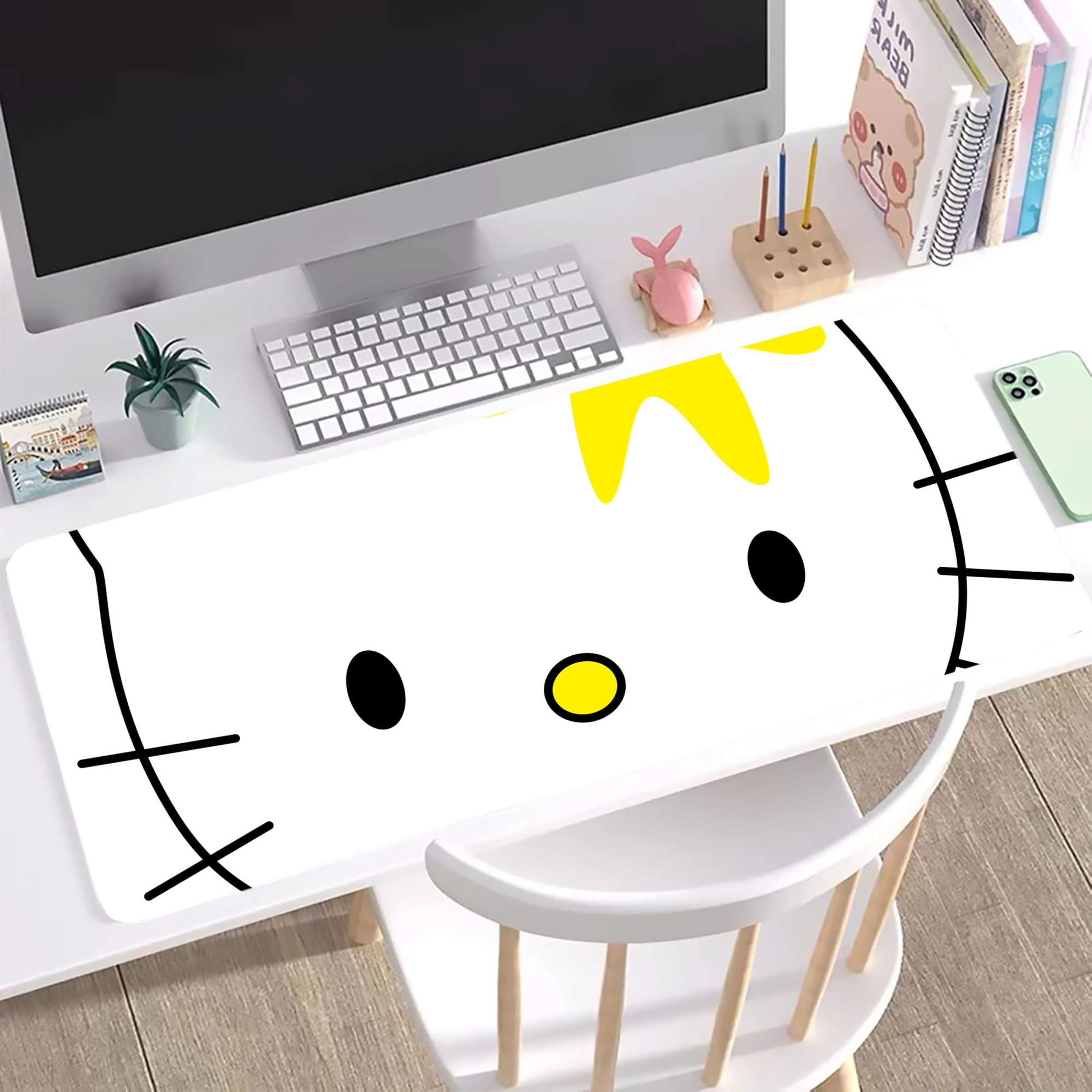 （画像用） Hello Kitty ハローキティ ステッチ加工 大判デスクマット／滑り止めマウスパッド